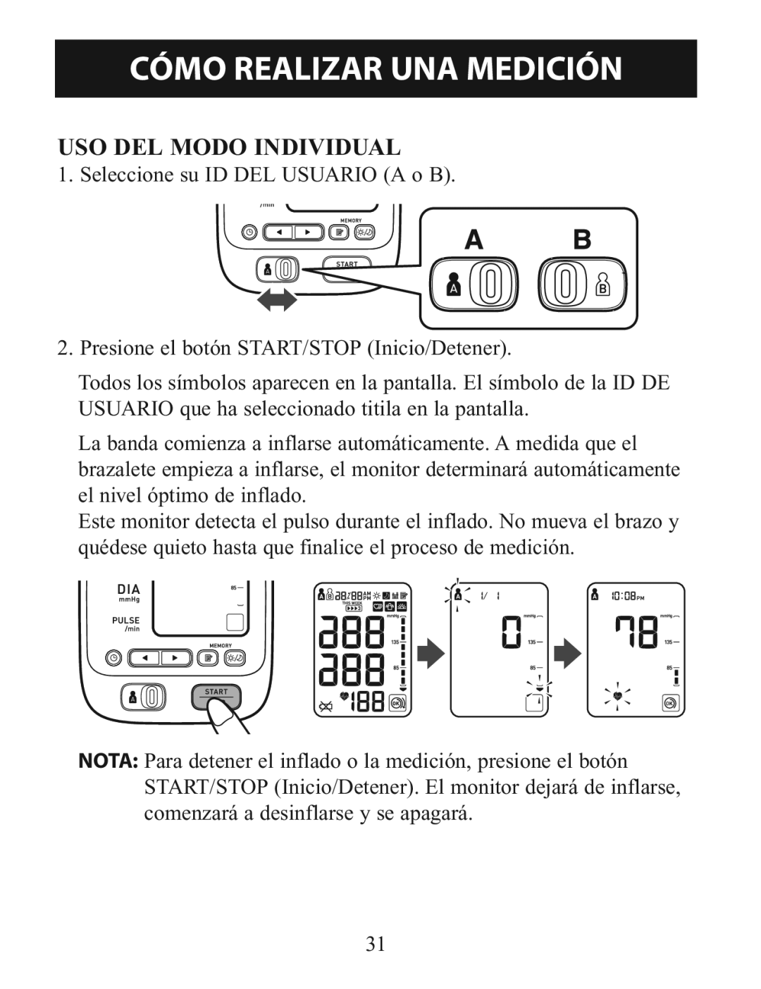 Omron BP785 manual USO DEL Modo Individual 