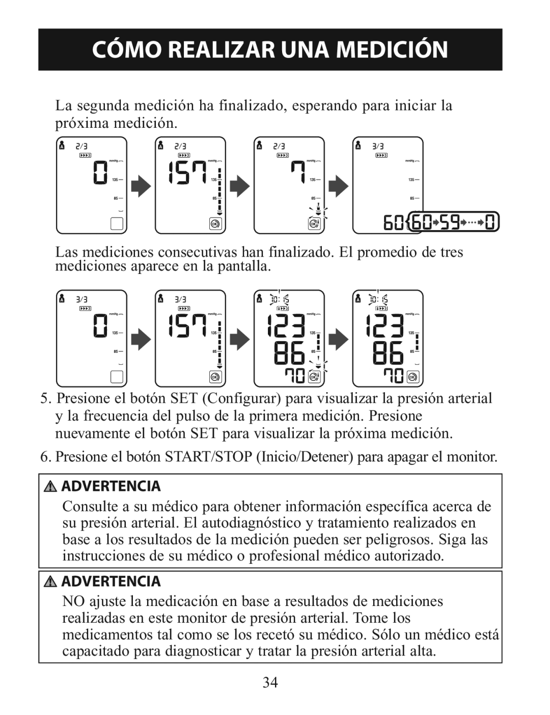 Omron BP785 manual Advertencia 