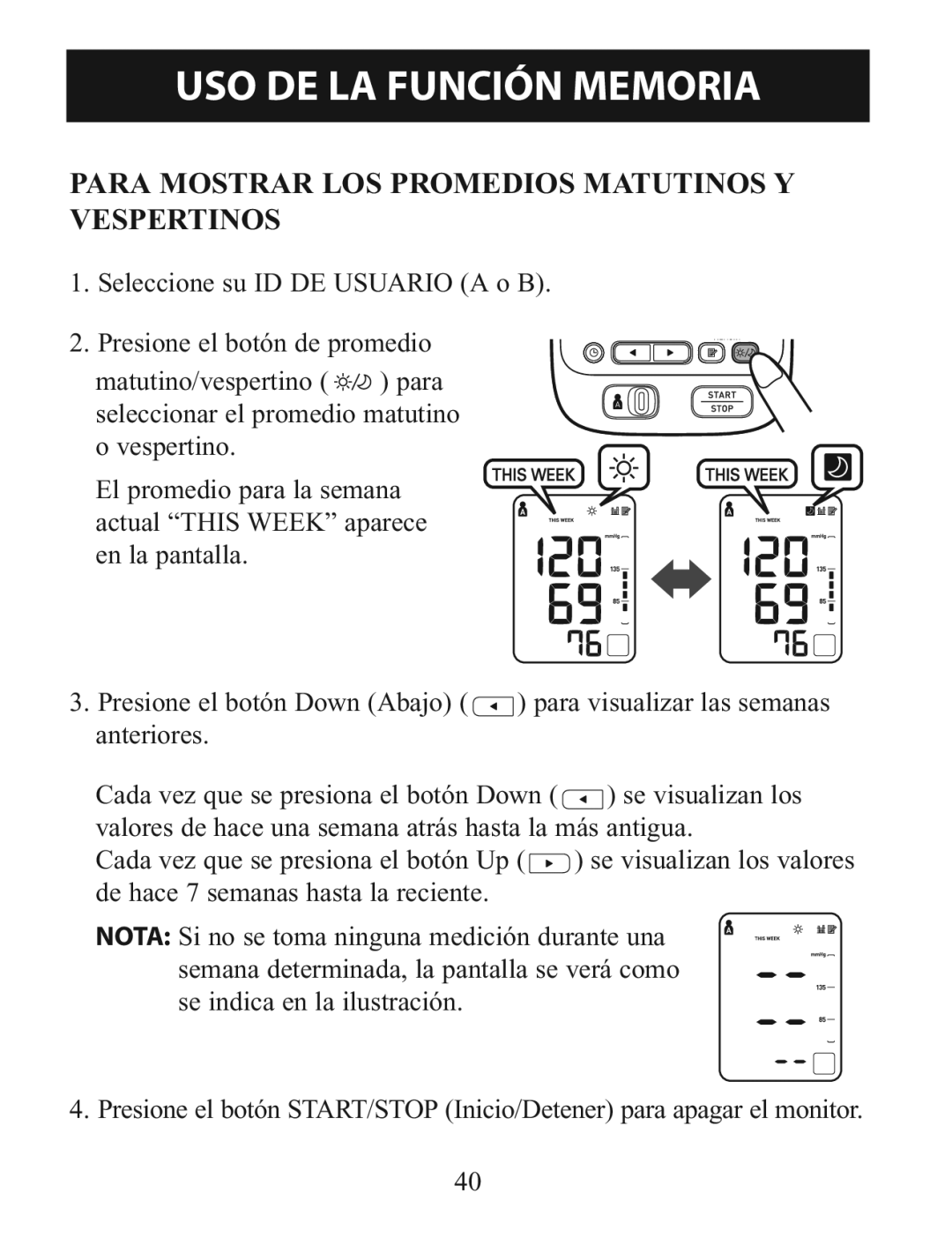 Omron BP785 manual Para Mostrar LOS Promedios Matutinos Y Vespertinos 