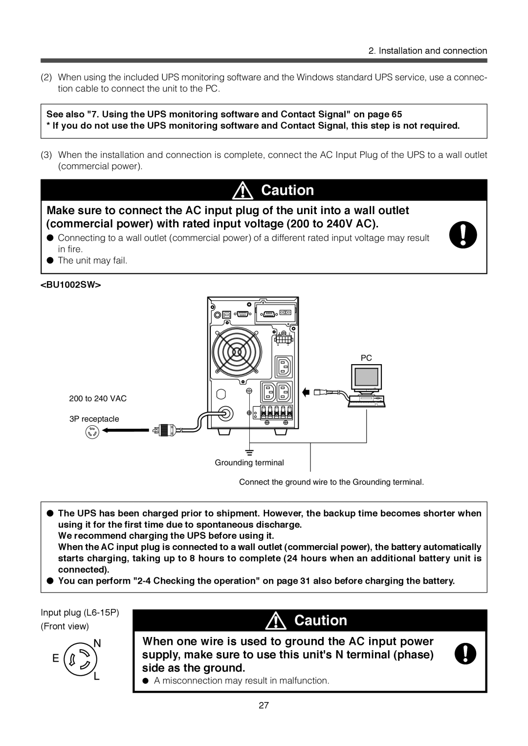 Omron BU1002SW, BU3002SW specifications Input plug L6-15P Front view 