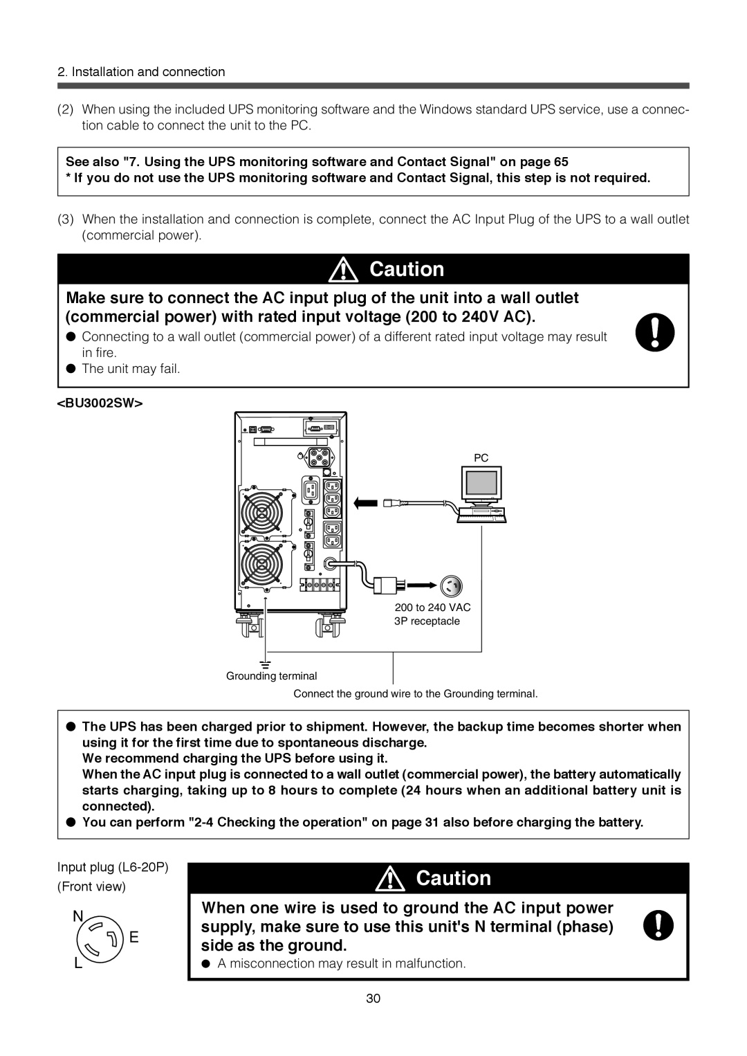 Omron BU3002SW, BU1002SW specifications Input plug L6-20P Front view 