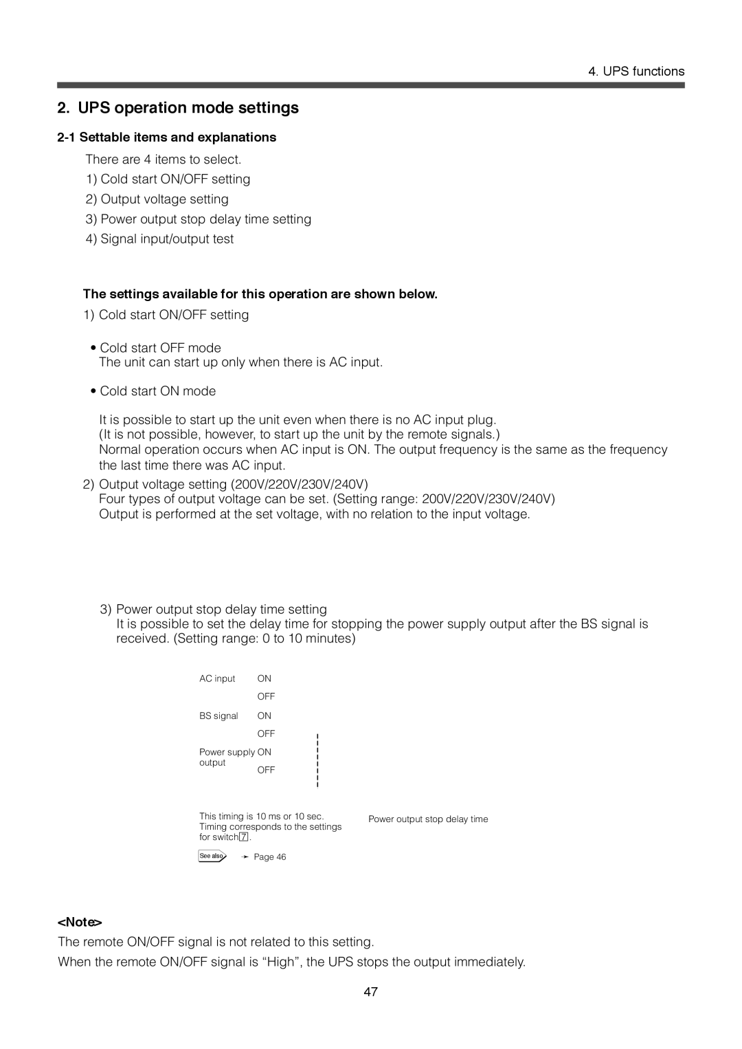 Omron BU1002SW, BU3002SW specifications UPS operation mode settings, Settable items and explanations 