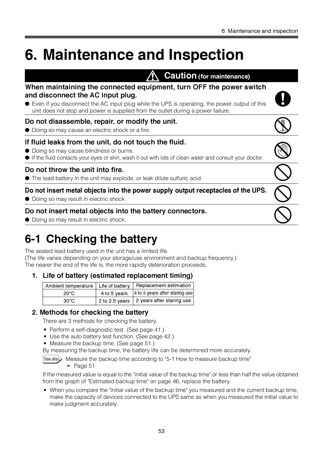 Omron BU1002SW, BU3002SW Maintenance and Inspection, Checking the battery, Life of battery estimated replacement timing 