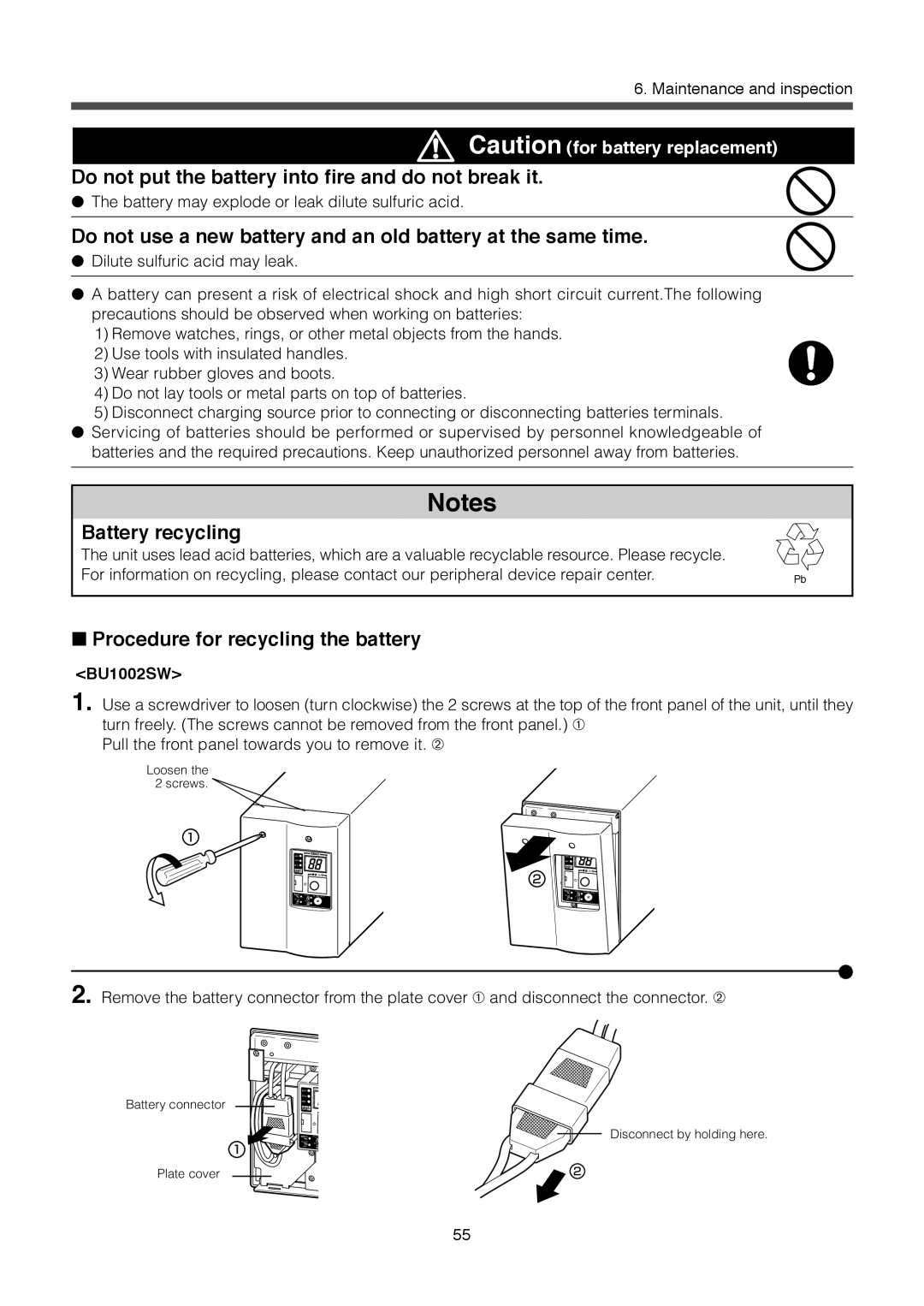 Omron BU1002SW, BU3002SW specifications Battery recycling, Procedure for recycling the battery 