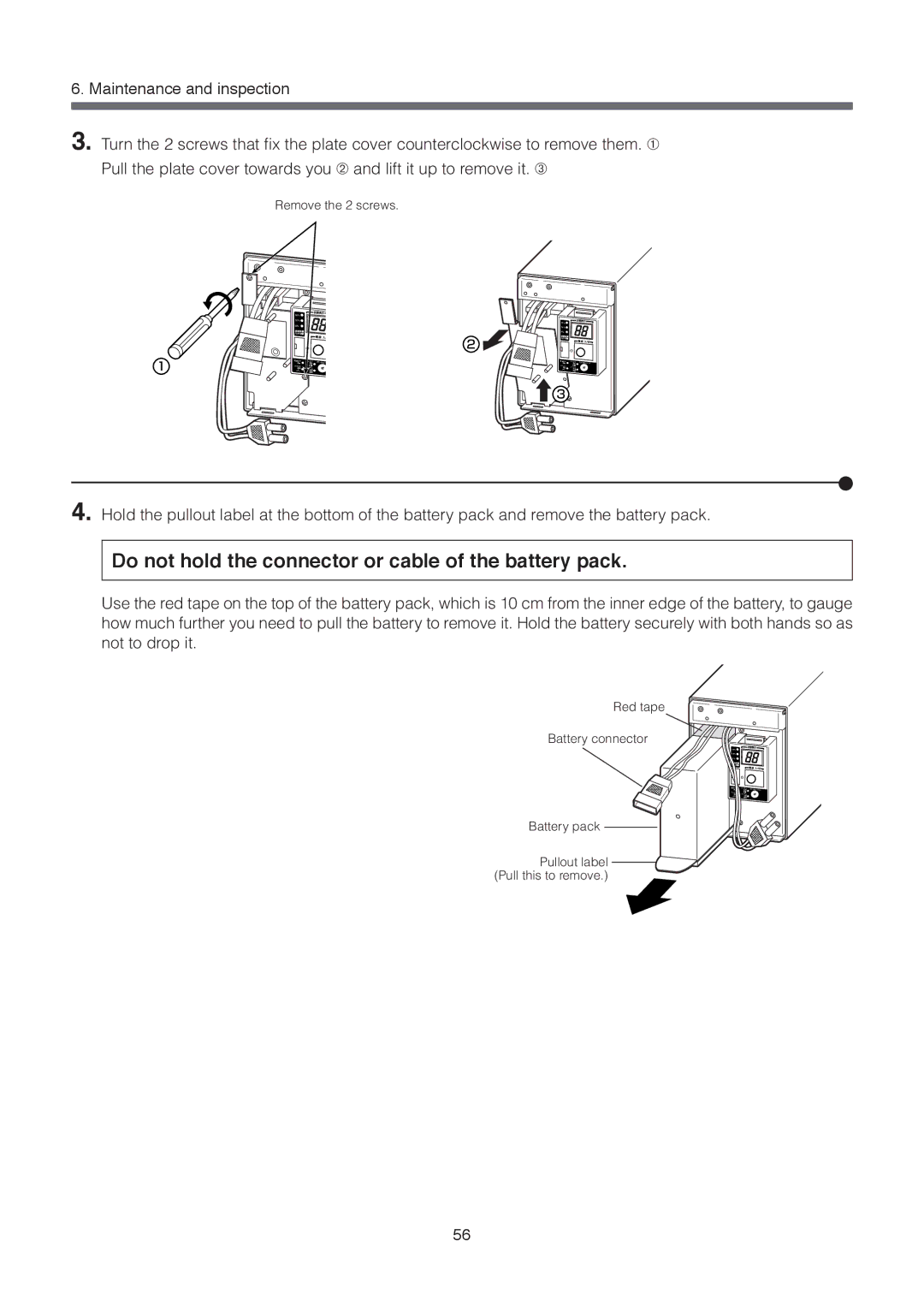 Omron BU3002SW, BU1002SW specifications Do not hold the connector or cable of the battery pack 