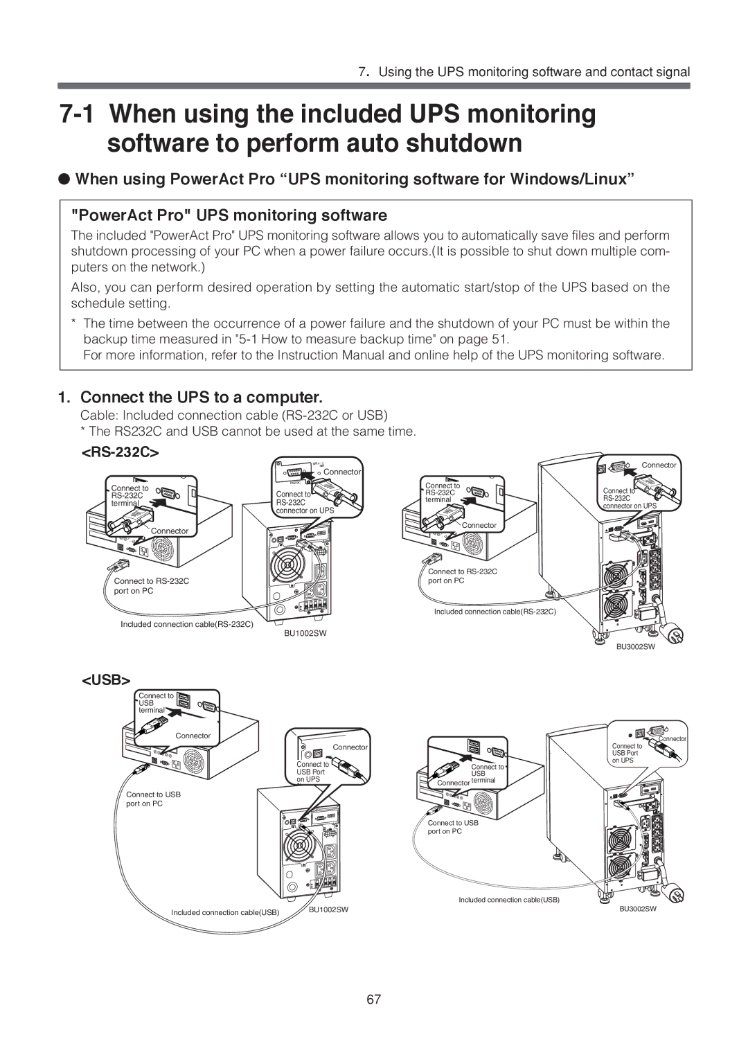 Omron BU1002SW, BU3002SW specifications Connect the UPS to a computer, RS-232C 