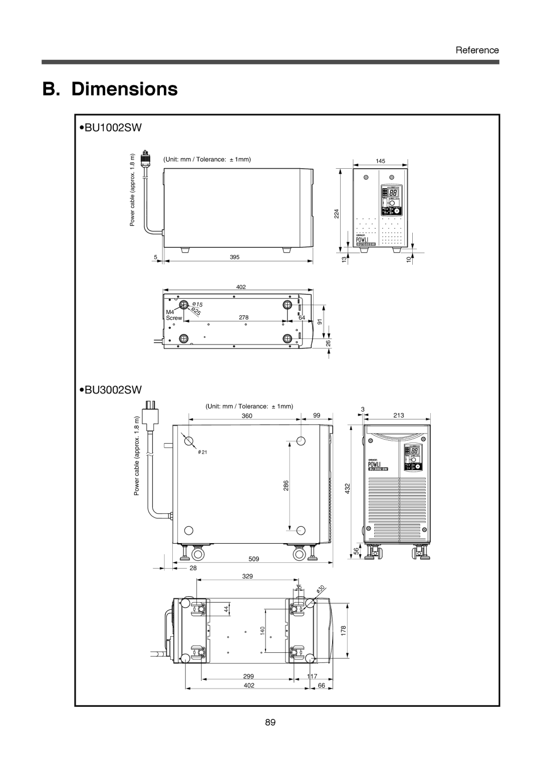 Omron BU1002SW specifications Dimensions, BU3002SW 