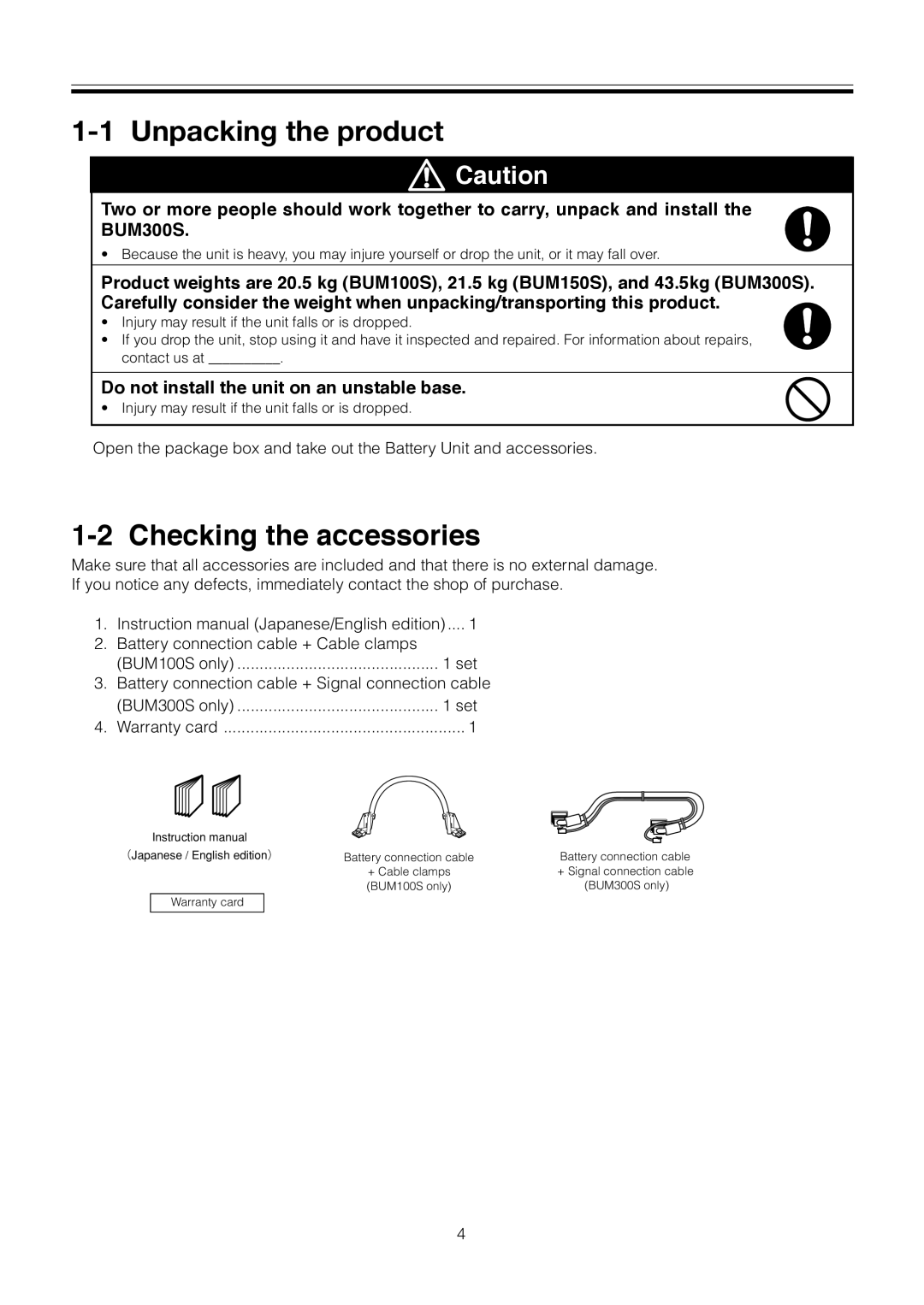 Omron BUM150S, BUM300S, BUM100S instruction manual Unpacking the product 