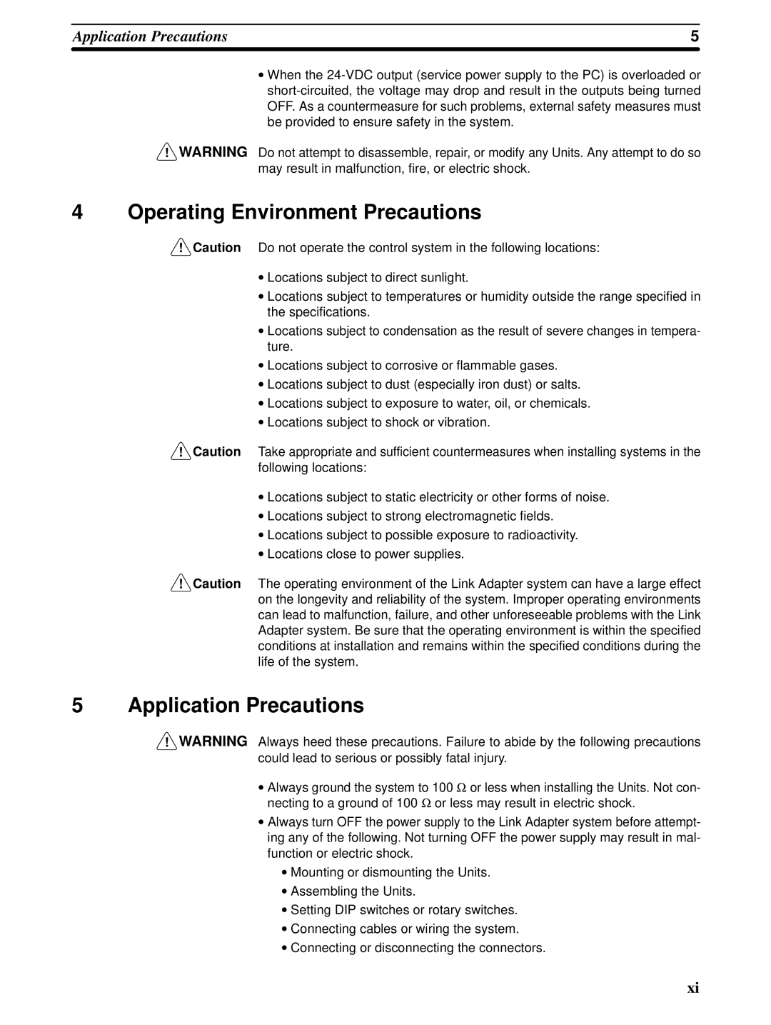 Omron C-series manual Operating Environment Precautions, Application Precautions 