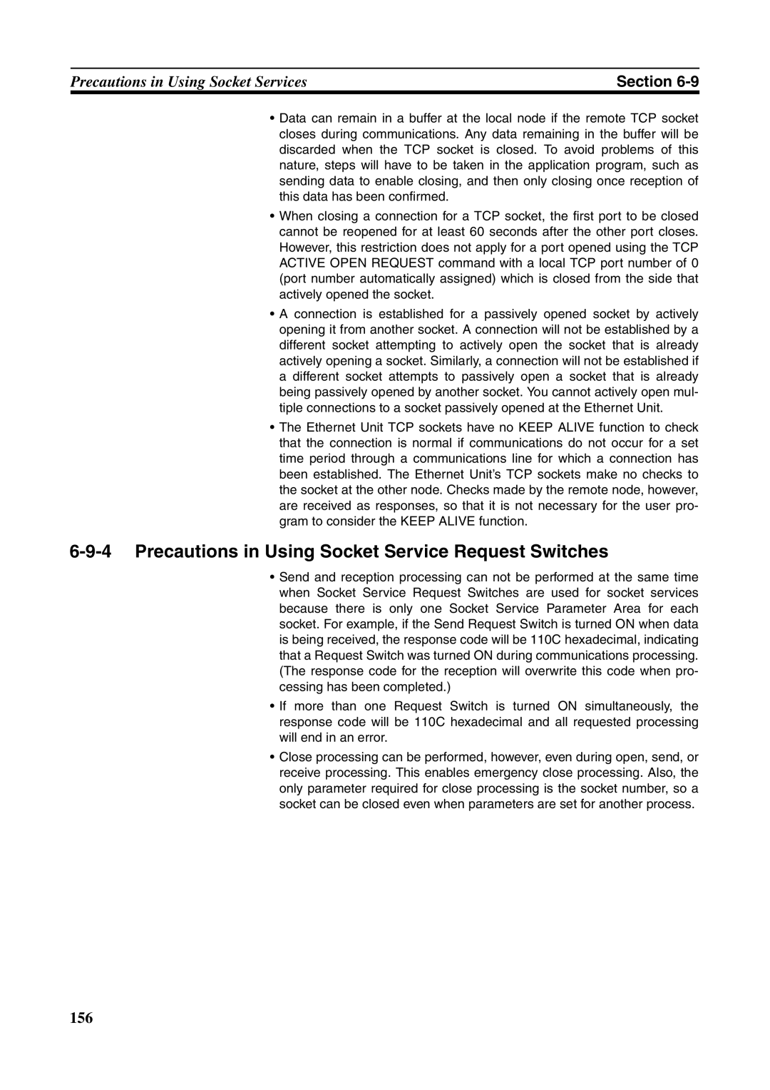 Omron CJ1W-ETN21 operation manual Precautions in Using Socket Service Request Switches 