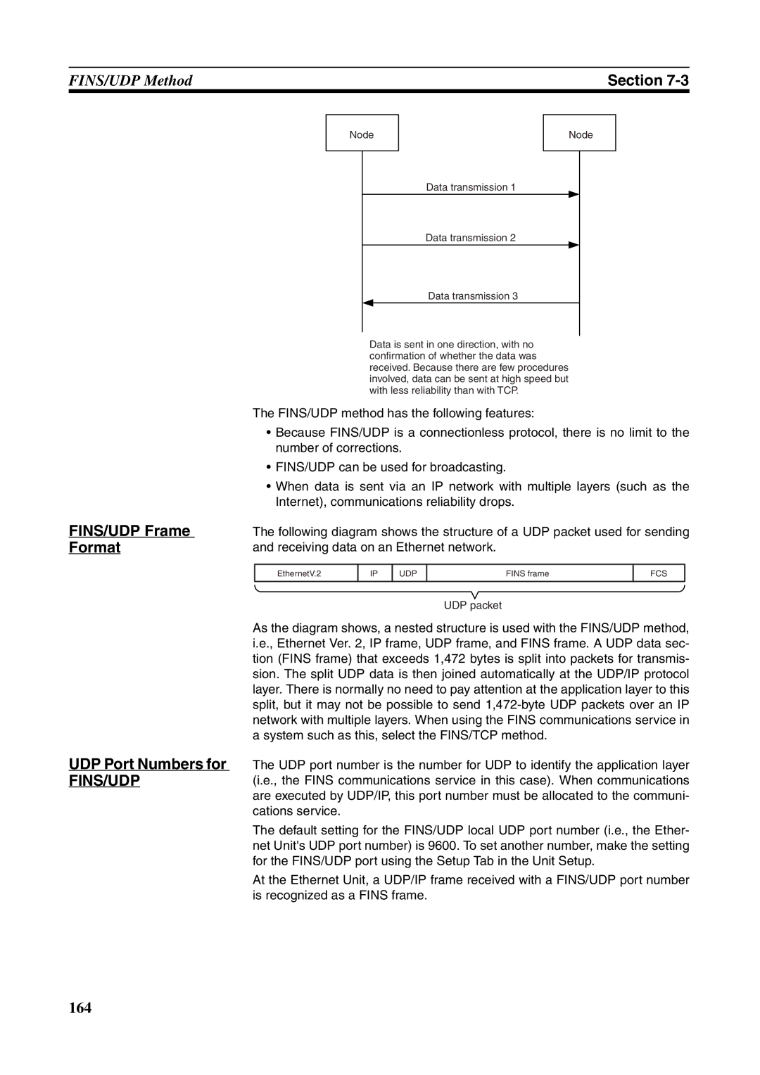 Omron CJ1W-ETN21 operation manual FINS/UDP Frame Format UDP Port Numbers for, Fins/Udp 