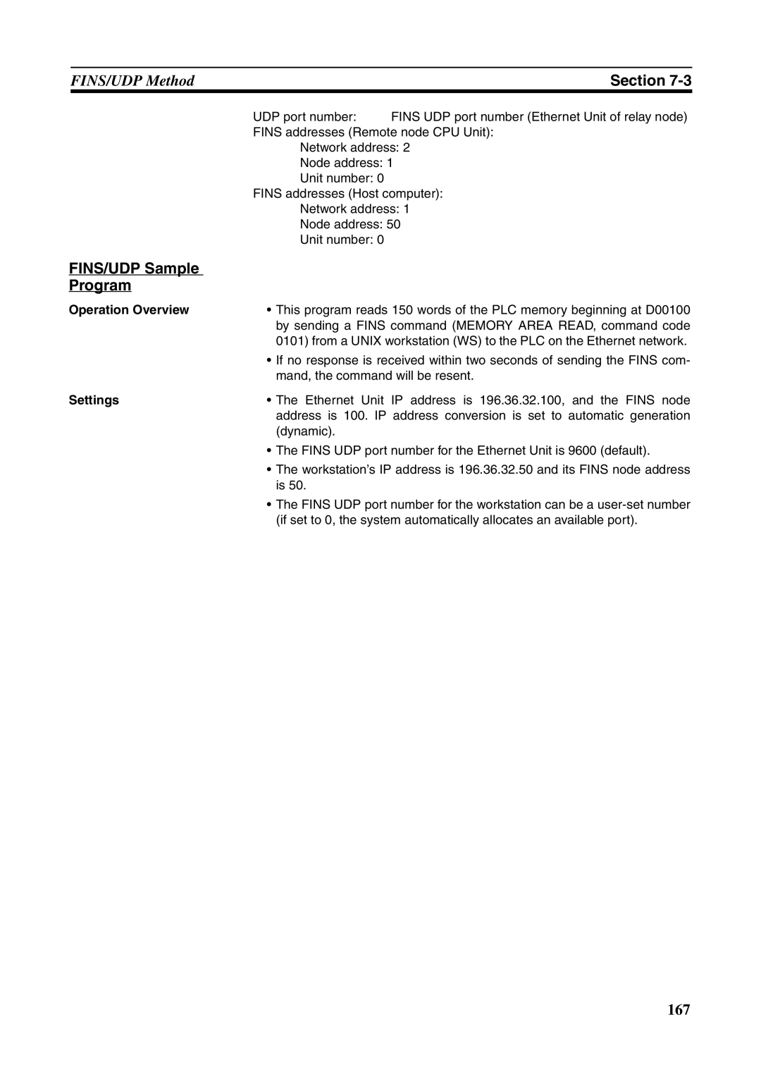 Omron CJ1W-ETN21 FINS/UDP Sample Program, Operation Overview, By sending a Fins command Memory Area READ, command code 