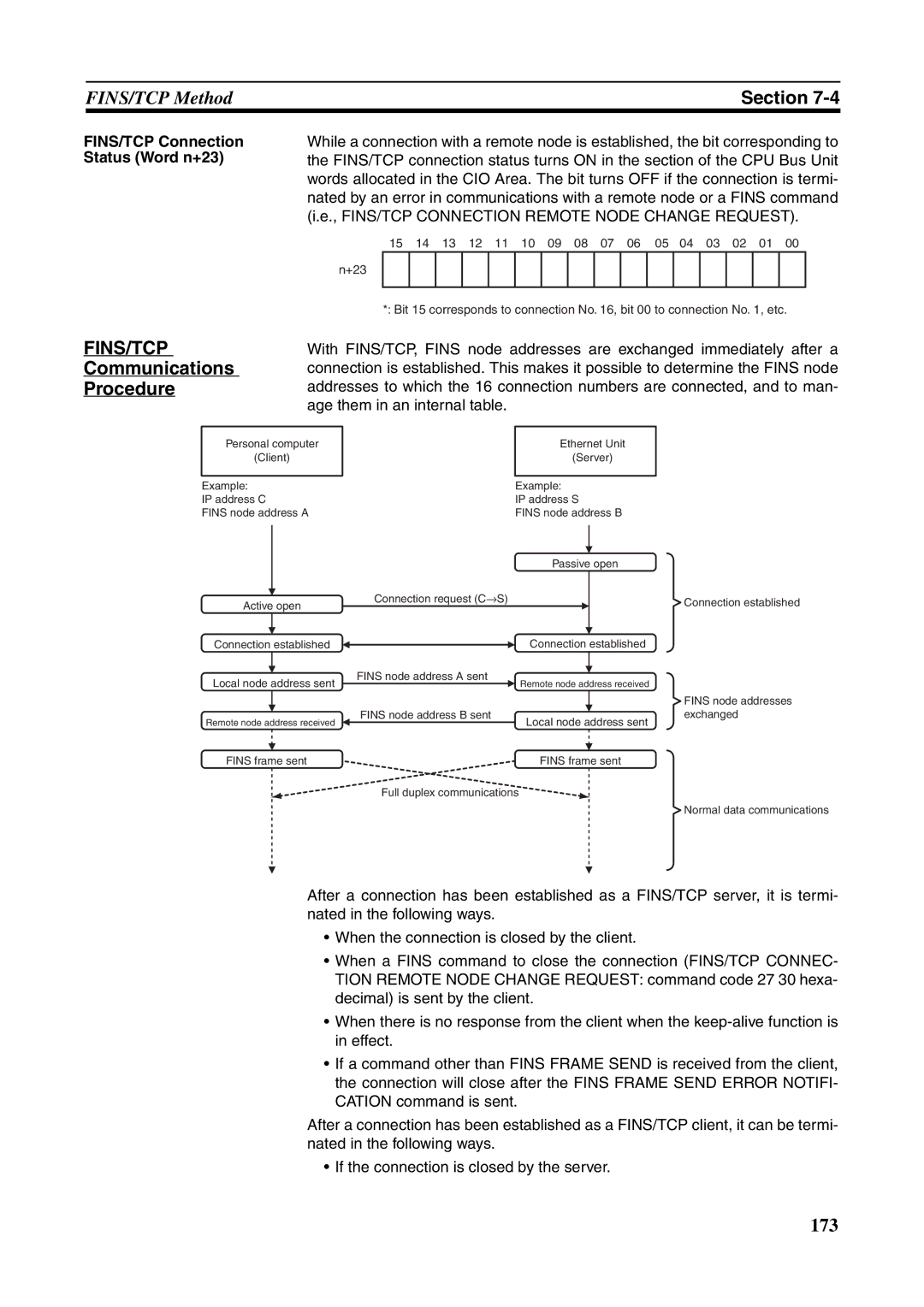 Omron CJ1W-ETN21 operation manual Communications, FINS/TCP Connection Status Word n+23, Age them in an internal table 