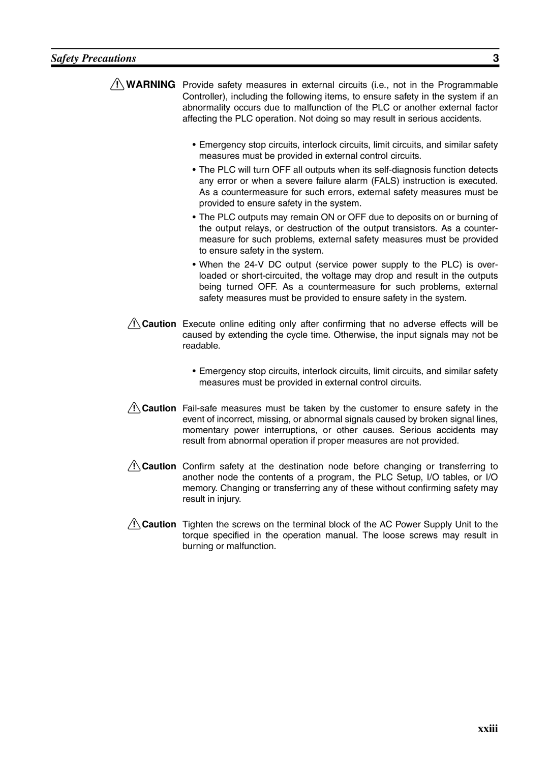 Omron CJ1W-ETN21 operation manual Safety Precautions 