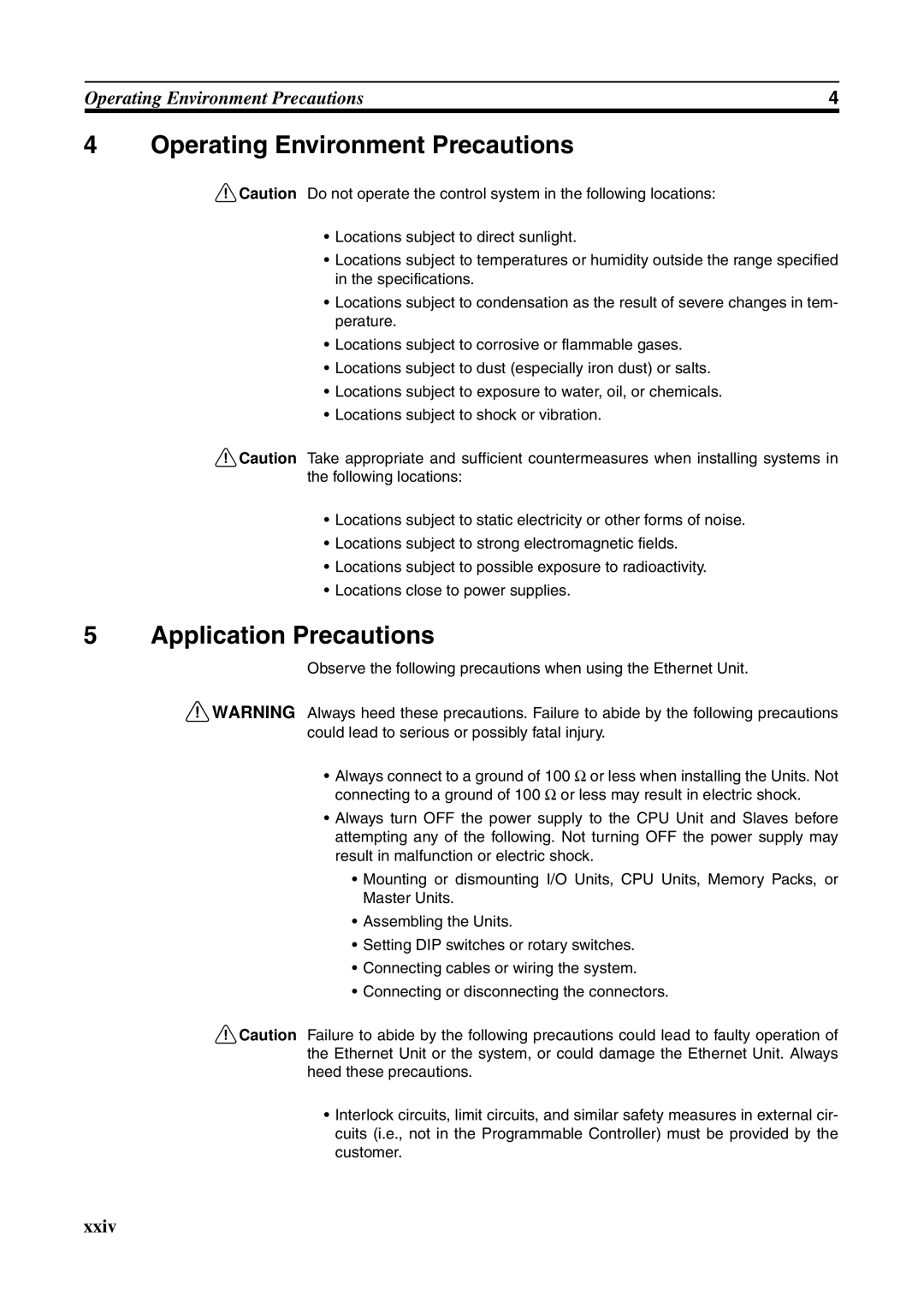 Omron CJ1W-ETN21 operation manual Operating Environment Precautions, Application Precautions 