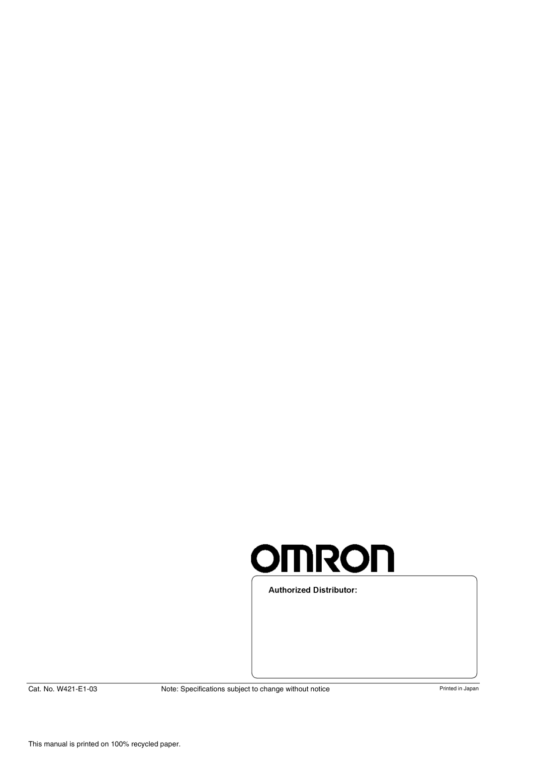 Omron CJ1W-ETN21 operation manual Authorized Distributor 