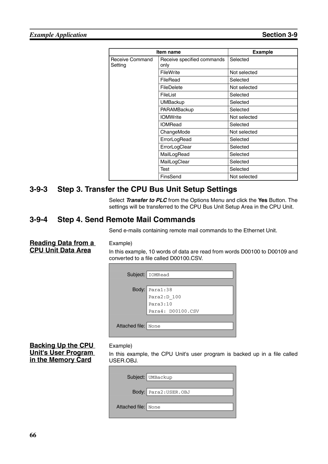 Omron CJ1W-ETN21 operation manual Send Remote Mail Commands, Reading Data from a CPU Unit Data Area 