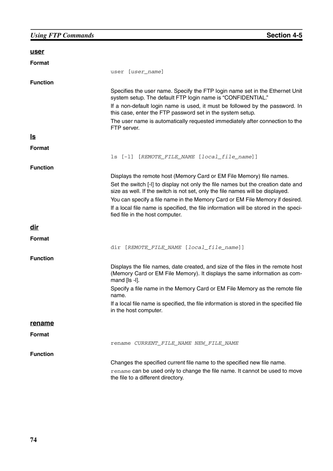 Omron CJ1W-ETN21 operation manual User, Dir, Rename 