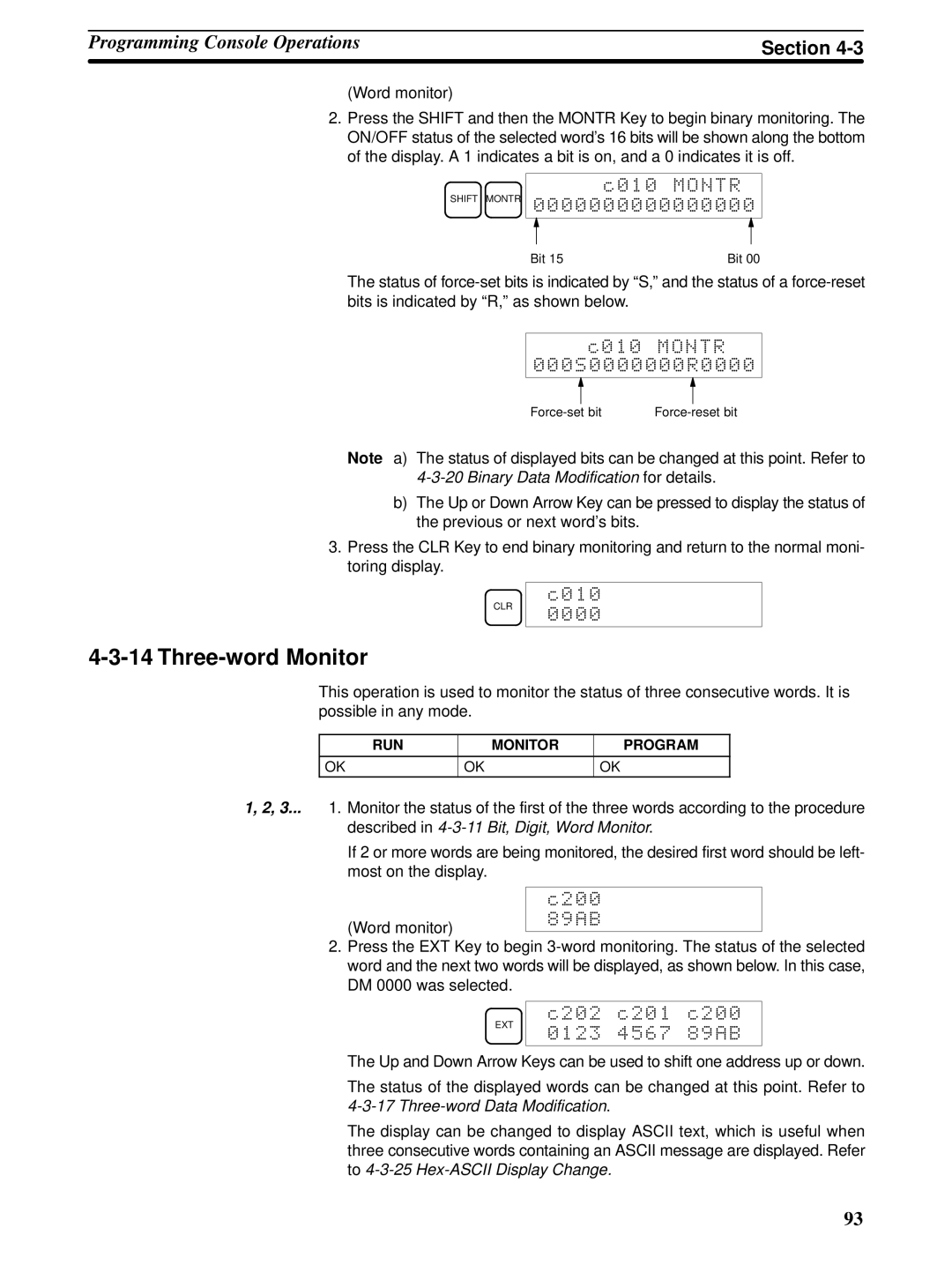 Omron CPM1A operation manual Three-word Monitor 