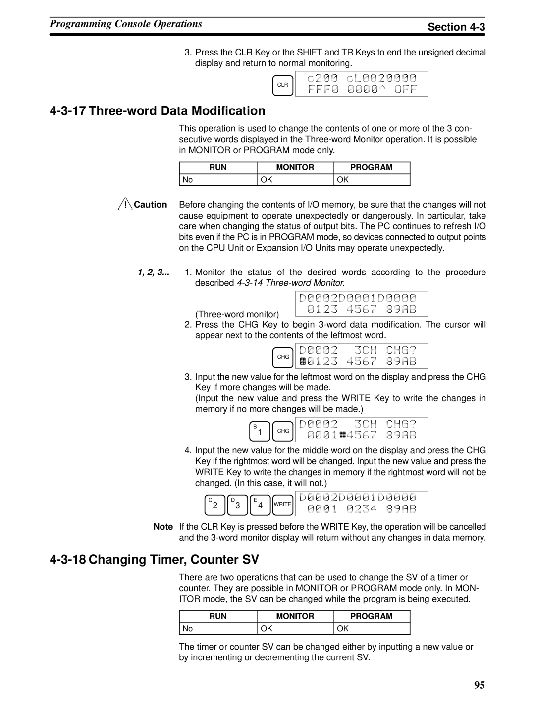 Omron CPM1A operation manual Three-word Data Modification, Changing Timer, Counter SV, 3CH CHG? 