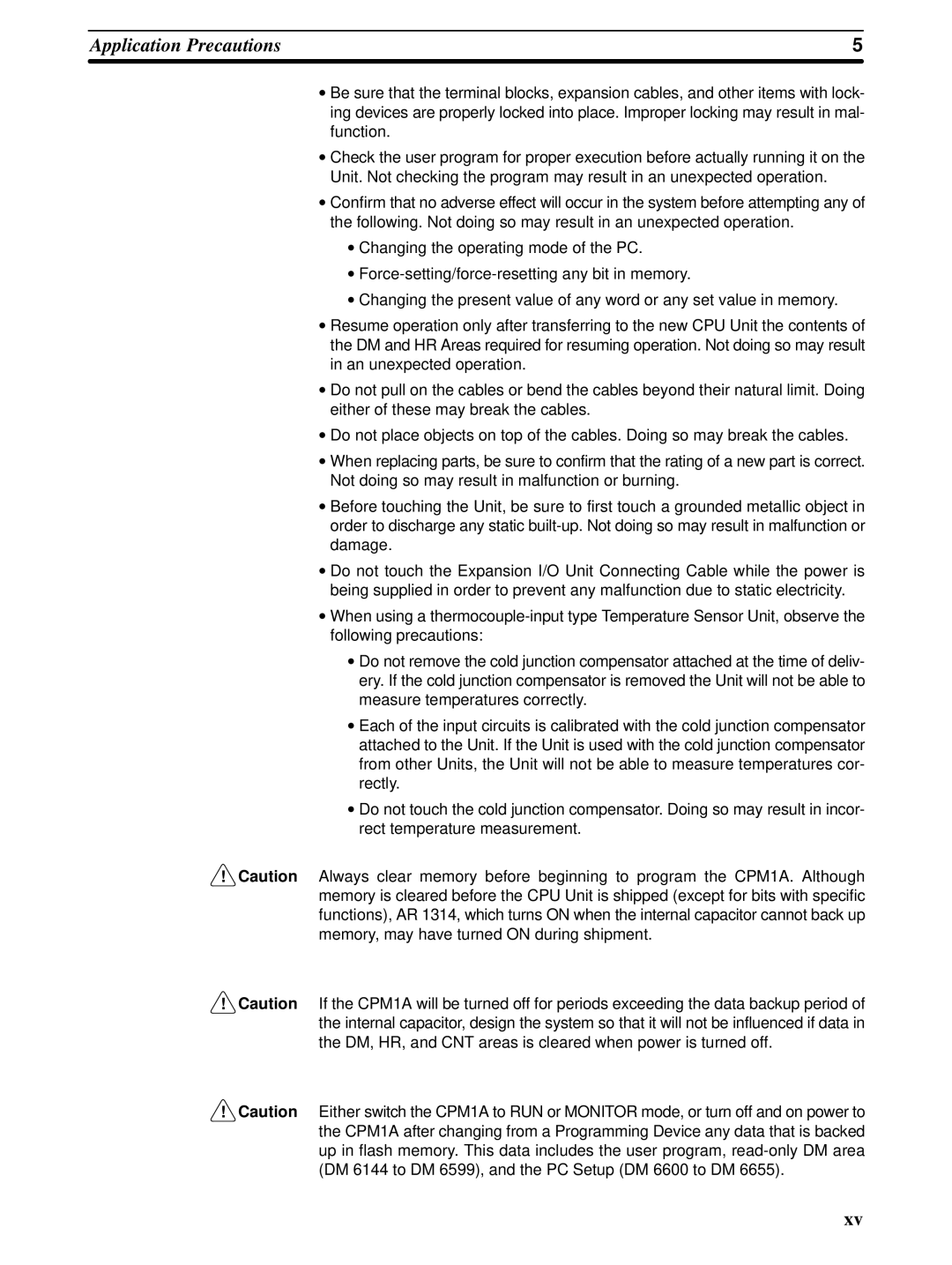 Omron CPM1A operation manual Application Precautions 