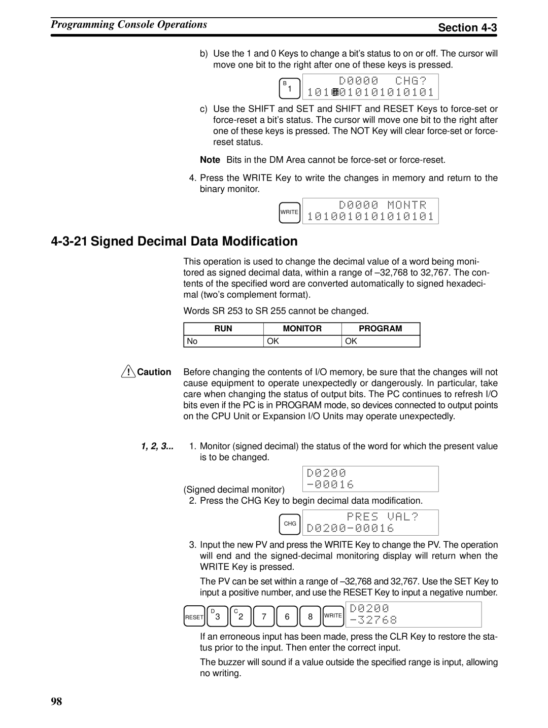 Omron CPM1A operation manual Signed Decimal Data Modification, D0000 Montr 