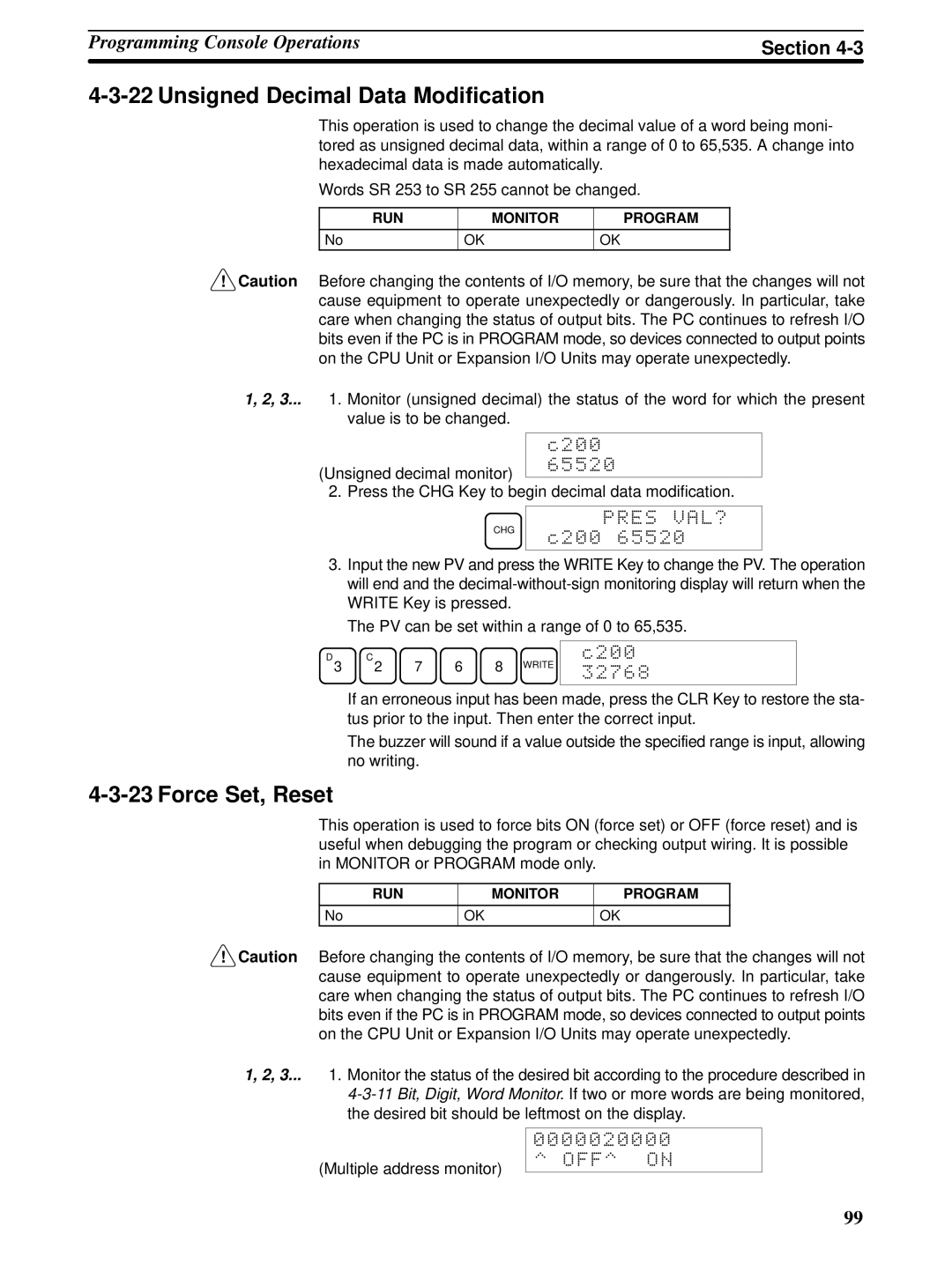 Omron CPM1A operation manual Unsigned Decimal Data Modification, Force Set, Reset 