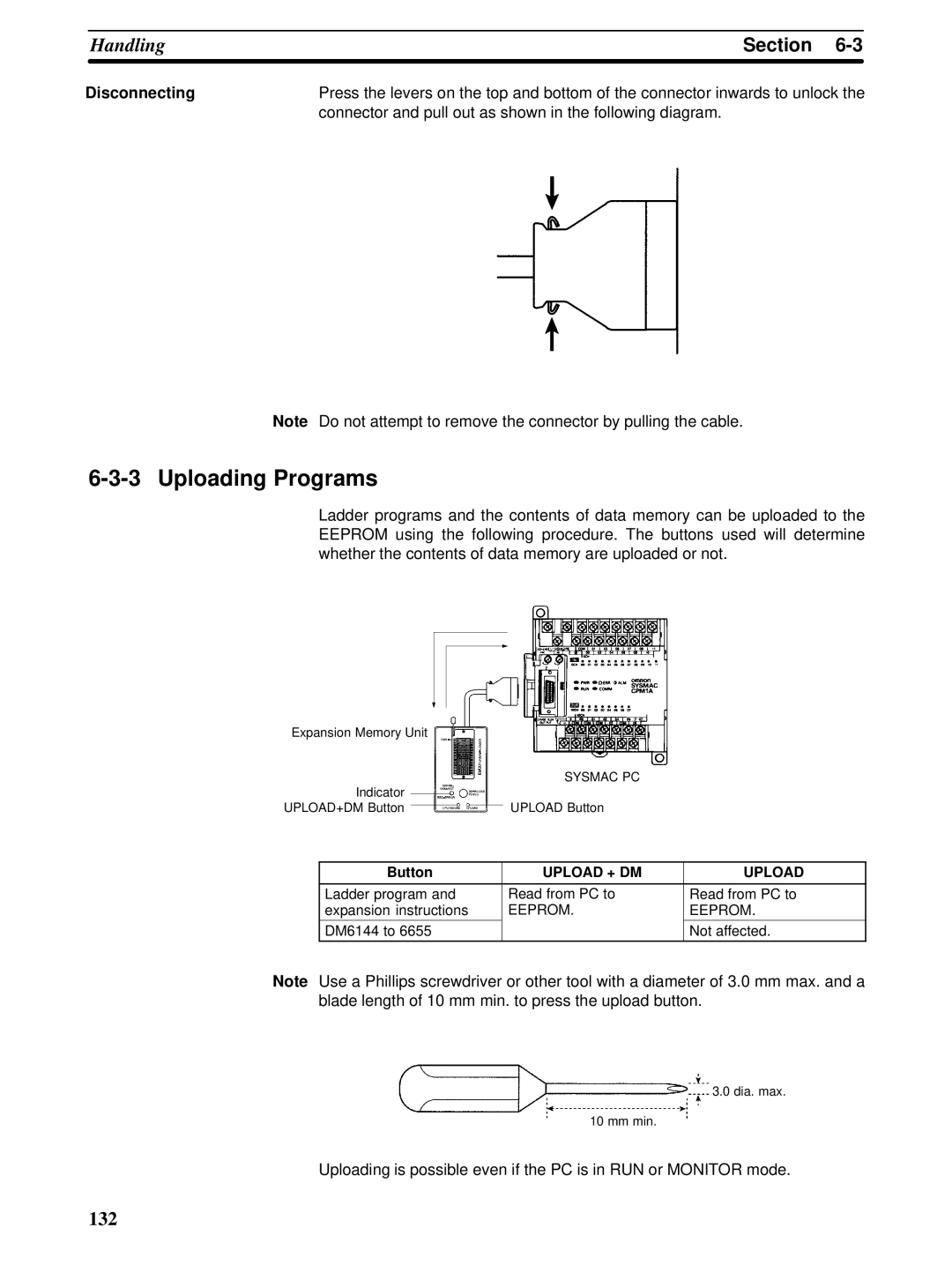 Omron CPM1A operation manual Uploading Programs, Disconnecting 