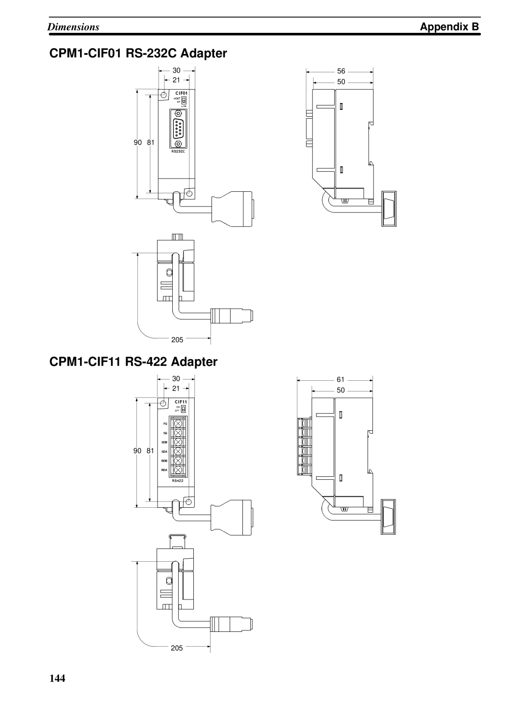 Omron CPM1A operation manual CPM1-CIF01 RS-232C Adapter, CPM1-CIF11 RS-422 Adapter 