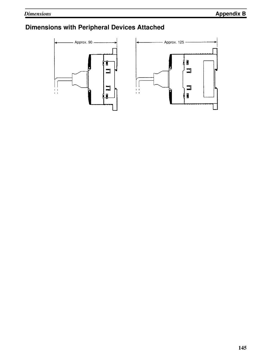 Omron CPM1A operation manual Dimensions with Peripheral Devices Attached, Appendix B 