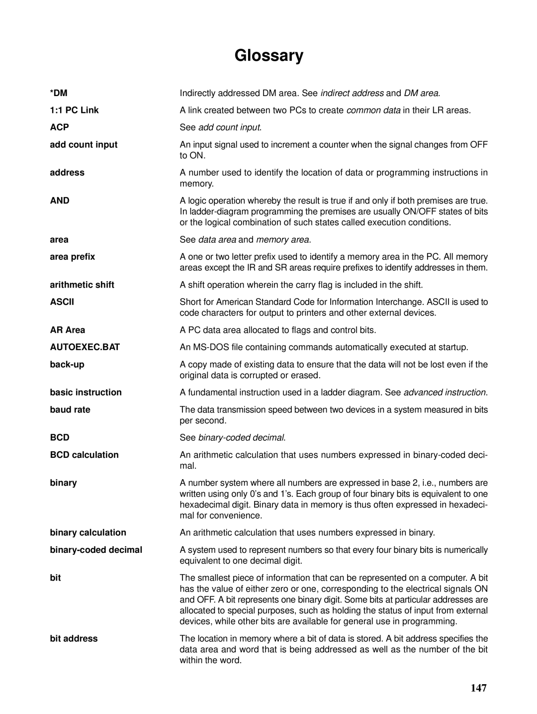 Omron CPM1A operation manual Acp, Ascii, Autoexec.Bat, Bcd 