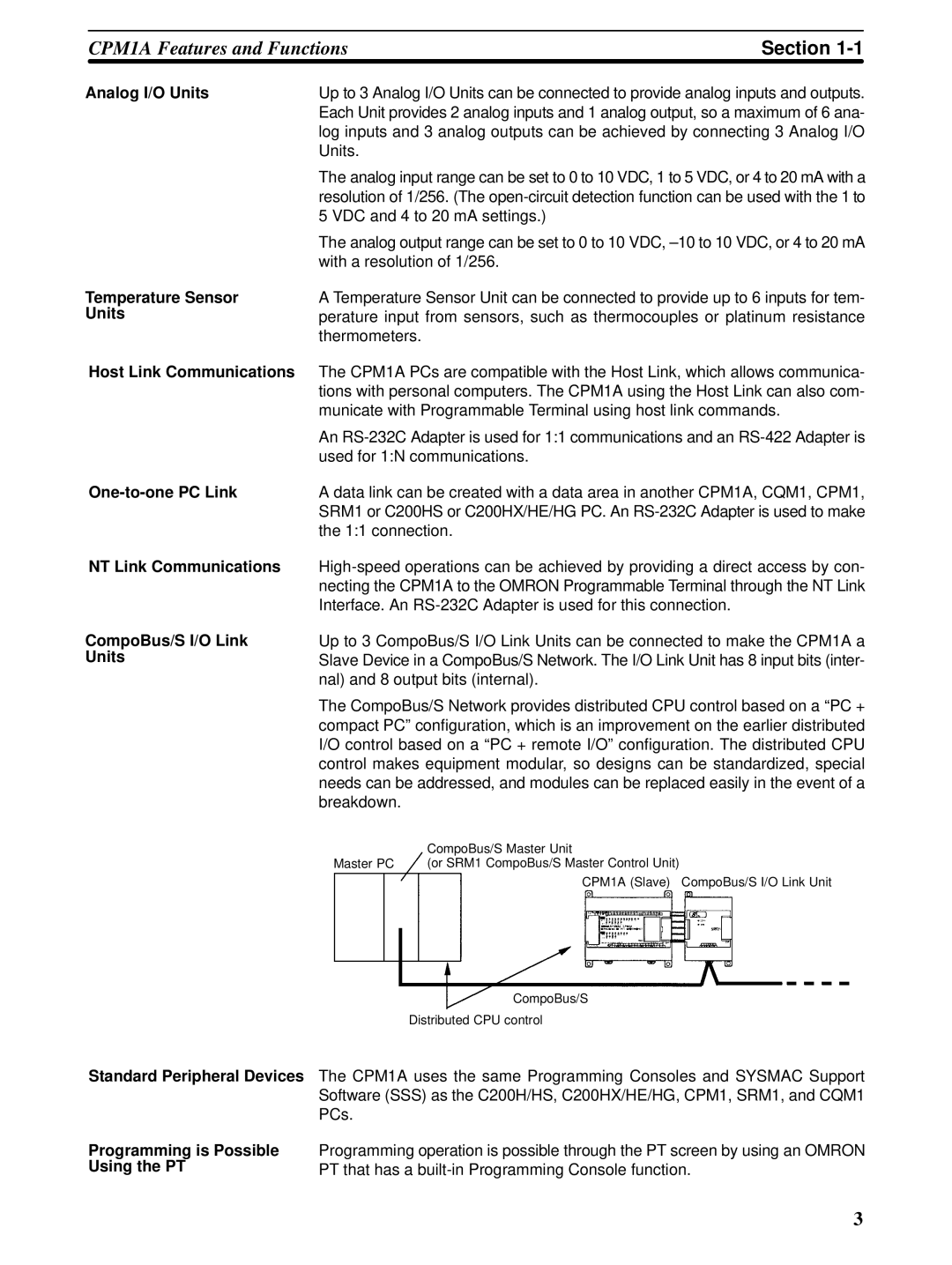 Omron CPM1A NT Link Communications CompoBus/S I/O Link Units, Standard Peripheral Devices, Programming is Possible 