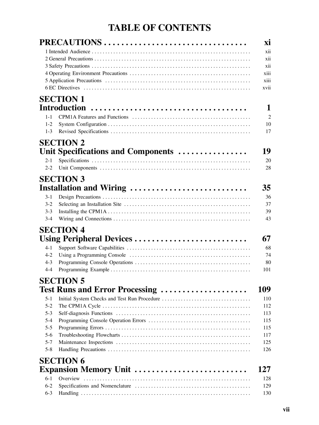 Omron CPM1A operation manual Table of Contents 