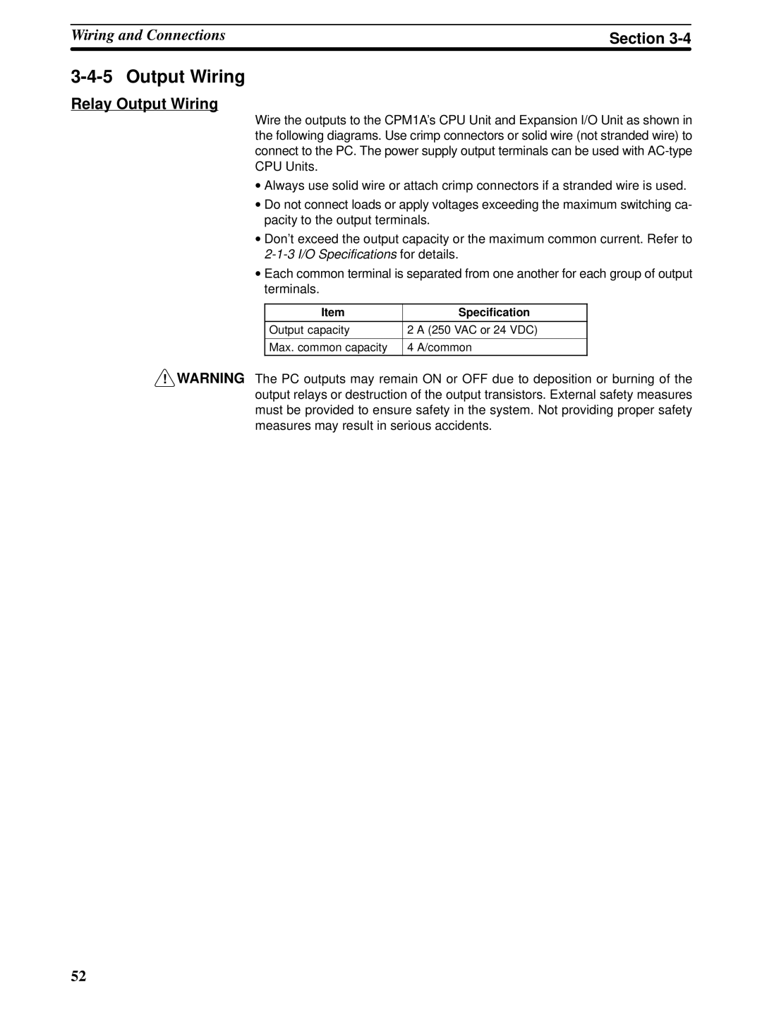 Omron CPM1A operation manual Relay Output Wiring 