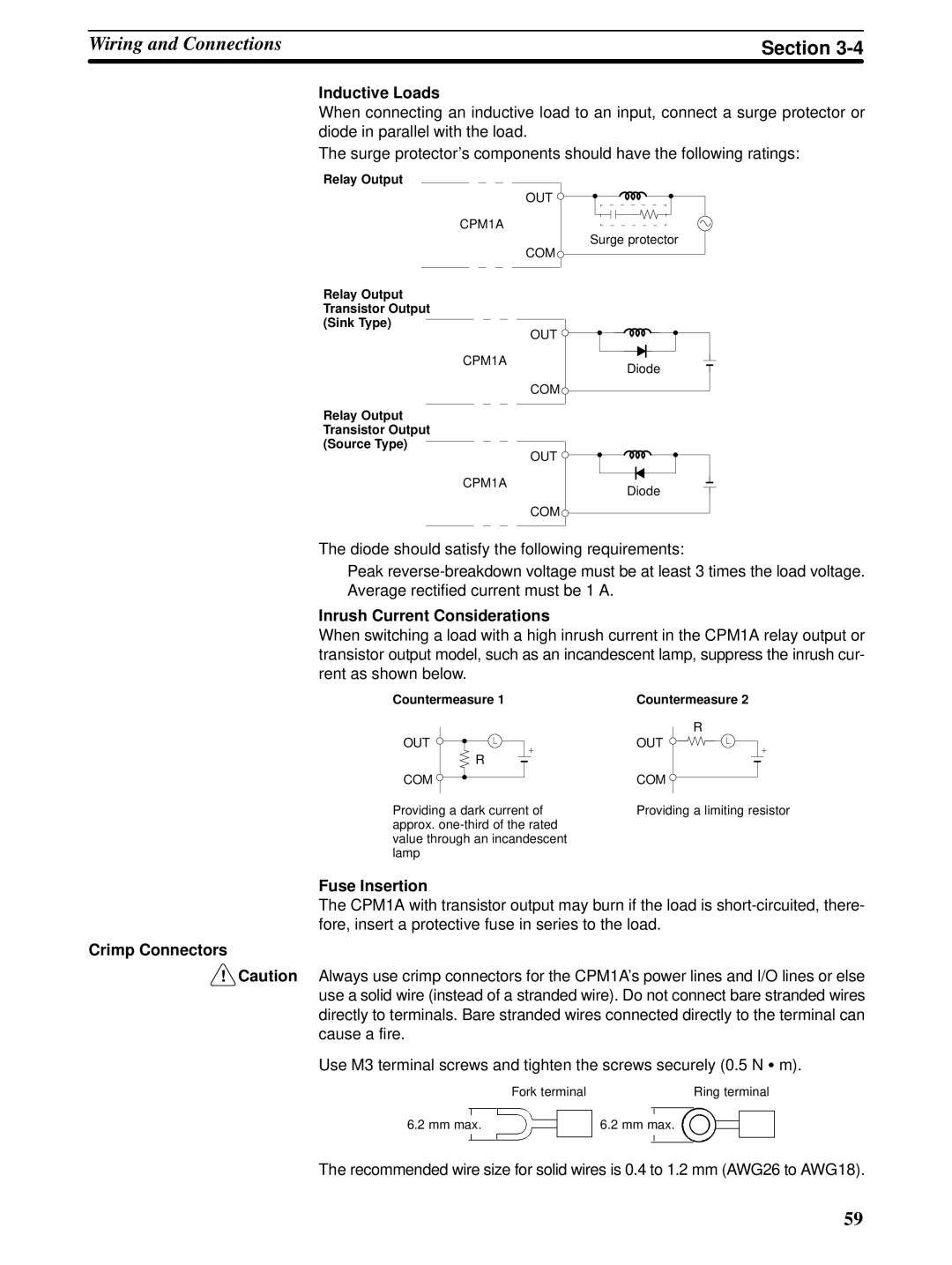 Omron CPM1A operation manual Inrush Current Considerations, Fuse Insertion 