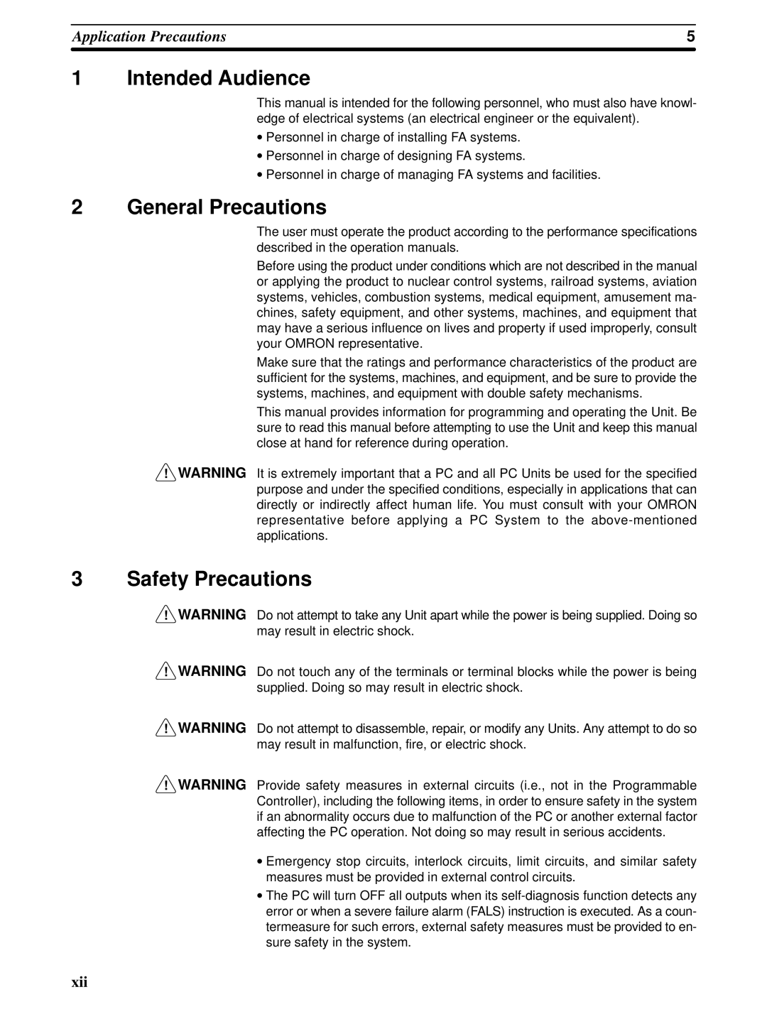 Omron CPM1A operation manual Intended Audience, General Precautions, Safety Precautions 