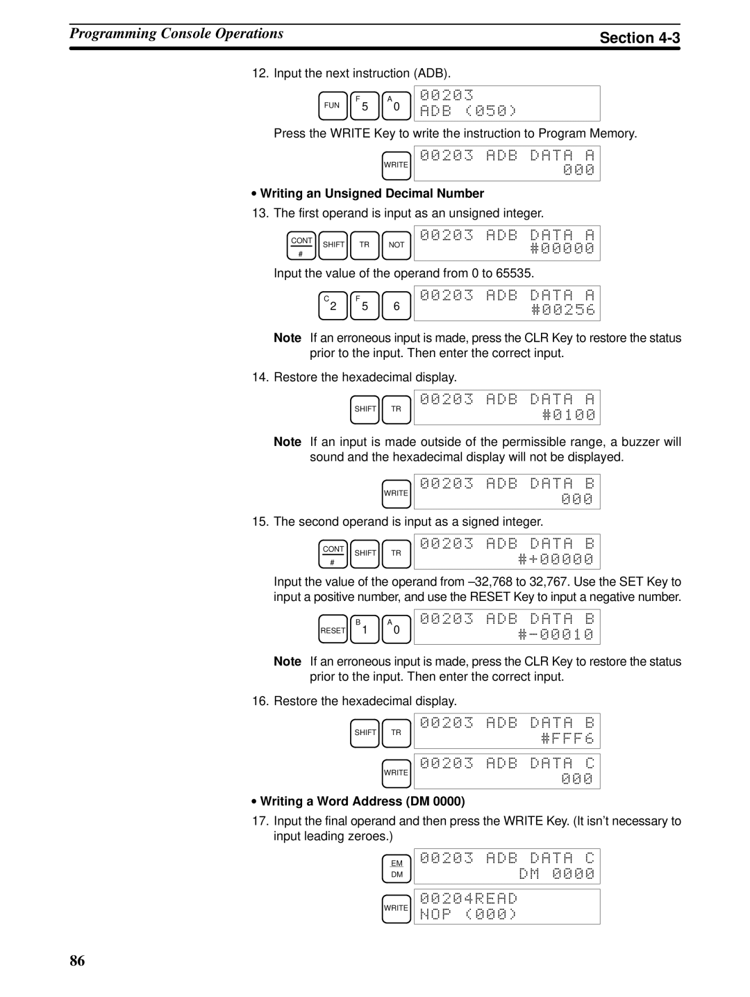 Omron CPM1A operation manual Writing an Unsigned Decimal Number, #FFF6, Writing a Word Address DM 