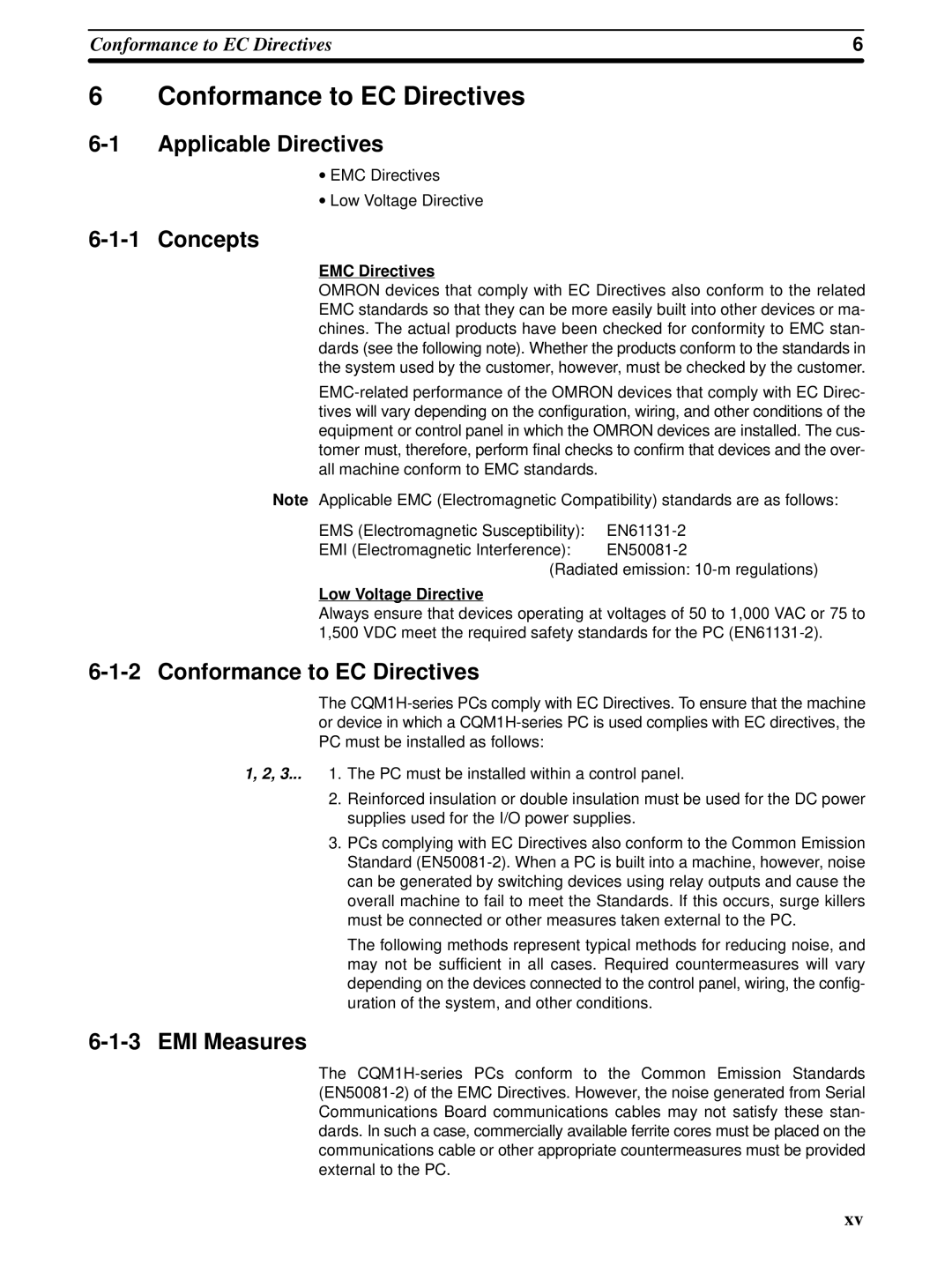 Omron CQM1H-SCB41 operation manual Conformance to EC Directives, Applicable Directives, Concepts, EMI Measures 