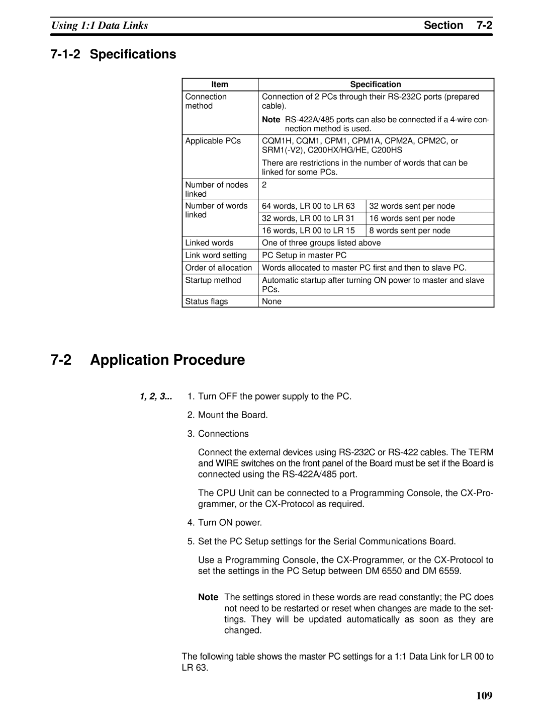 Omron CQM1H-SCB41 operation manual Specifications, Section 