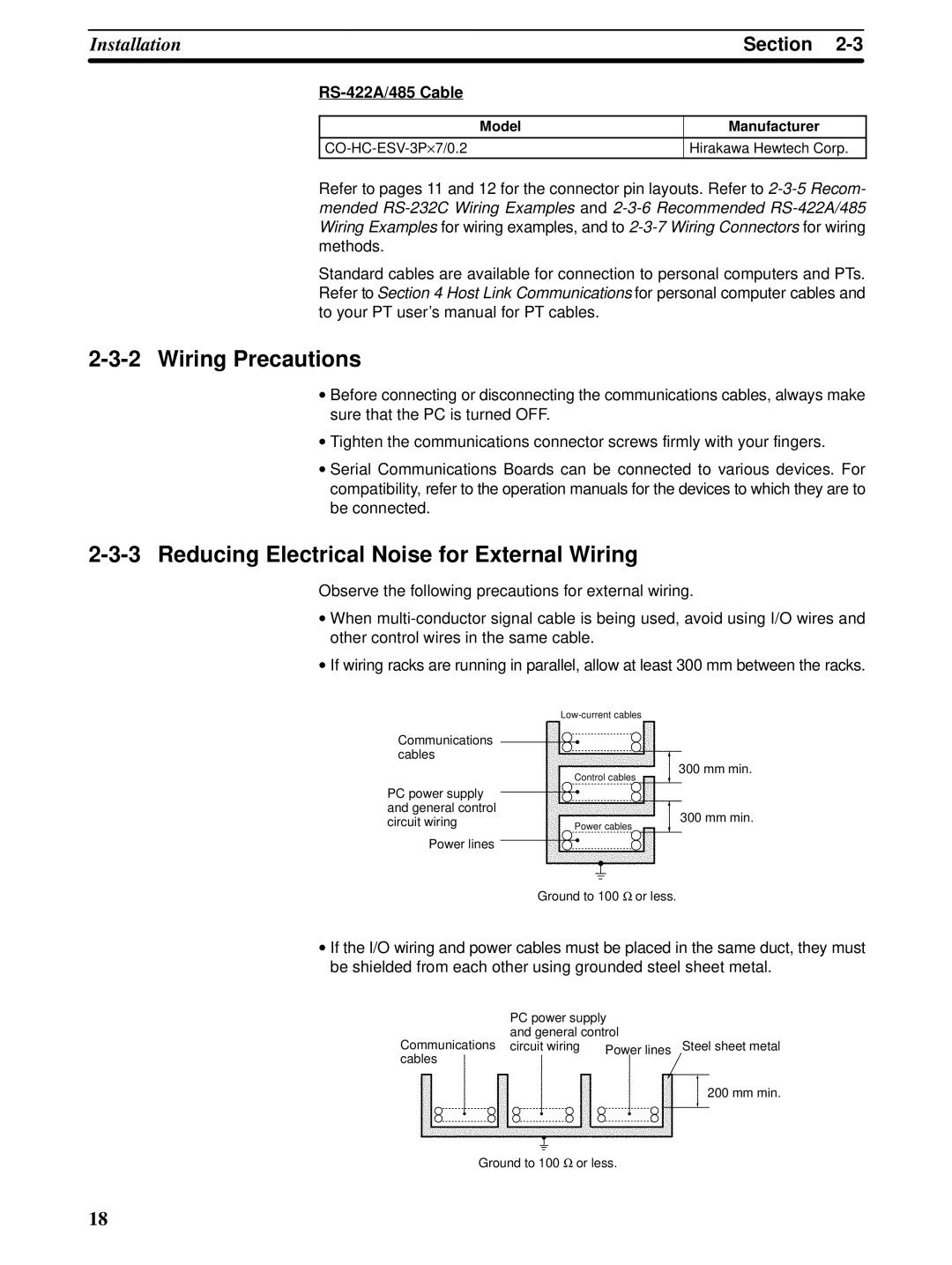 Omron CQM1H-SCB41 operation manual Wiring Precautions, Reducing Electrical Noise for External Wiring, RS-422A/485 Cable 