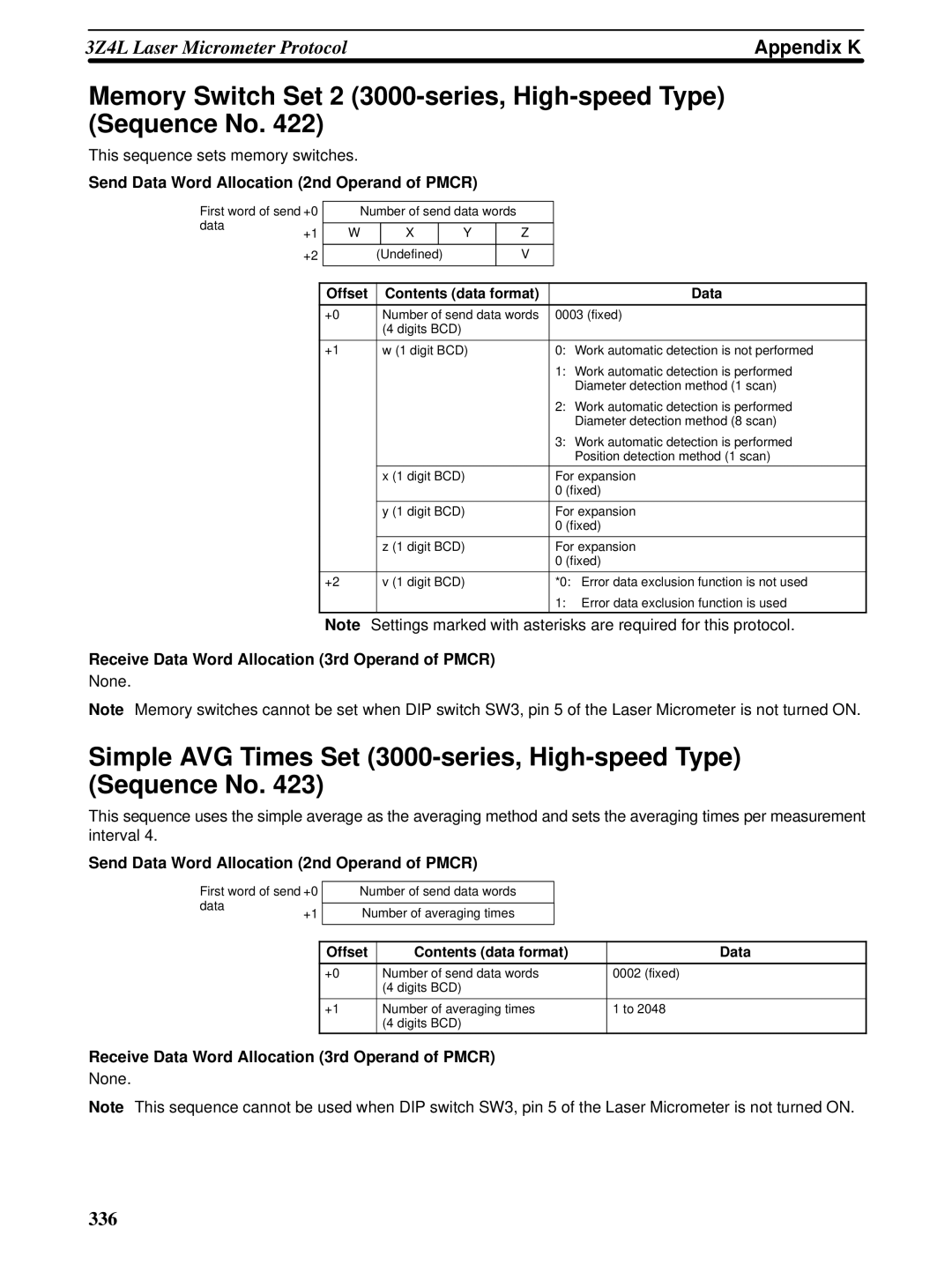 Omron CQM1H-SCB41 operation manual Memory Switch Set 2 3000-series, High-speed Type Sequence No 