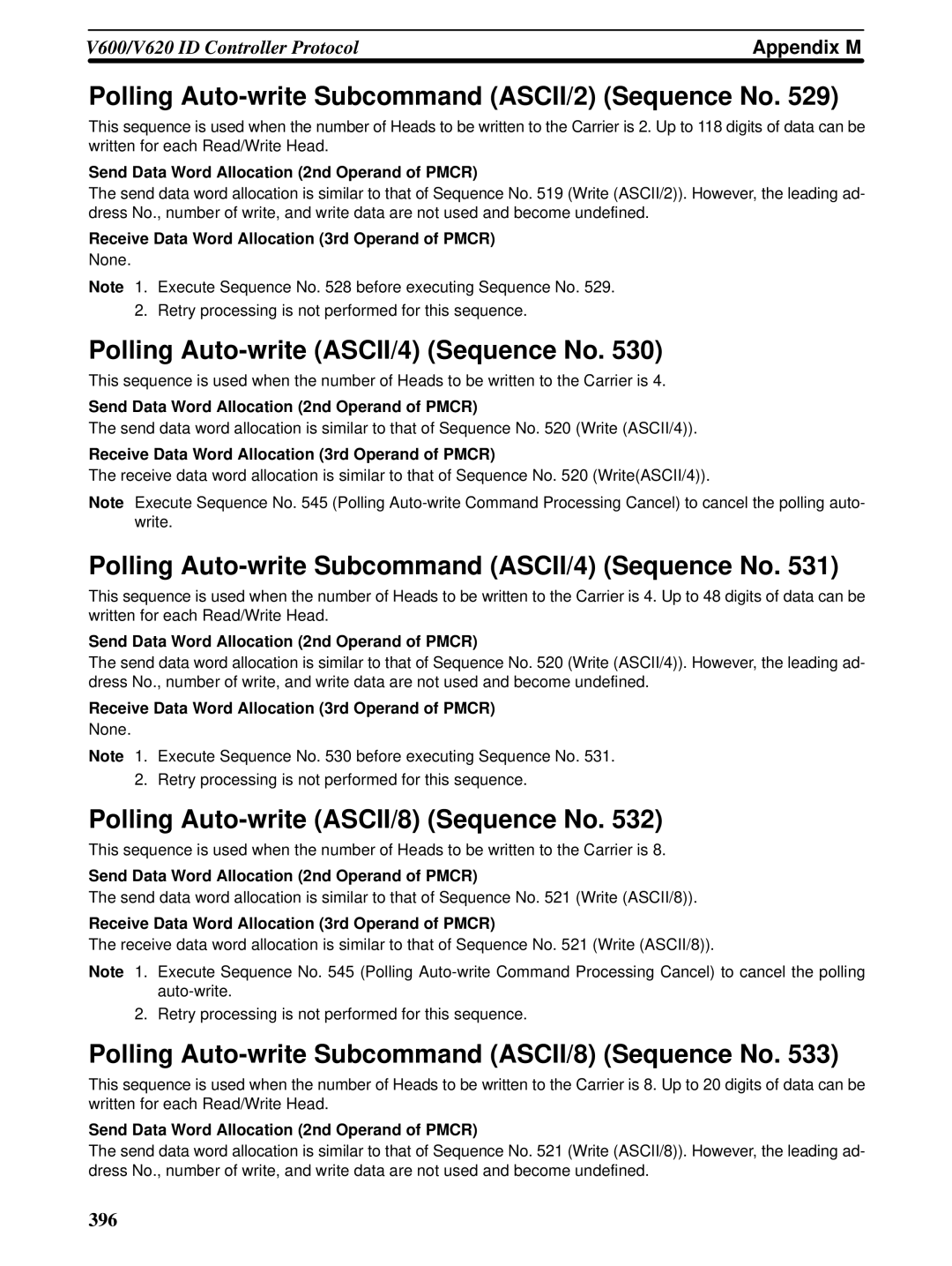 Omron CQM1H-SCB41 Polling Auto-write Subcommand ASCII/2 Sequence No, Polling Auto-write ASCII/4 Sequence No 