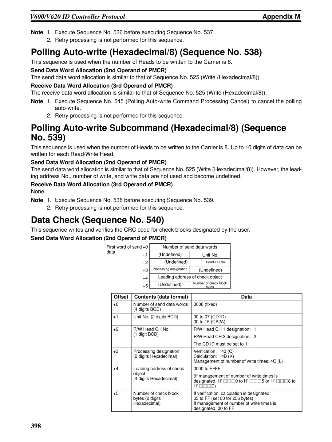 Omron CQM1H-SCB41 Polling Auto-write Hexadecimal/8 Sequence No, Polling Auto-write Subcommand Hexadecimal/8 Sequence No 