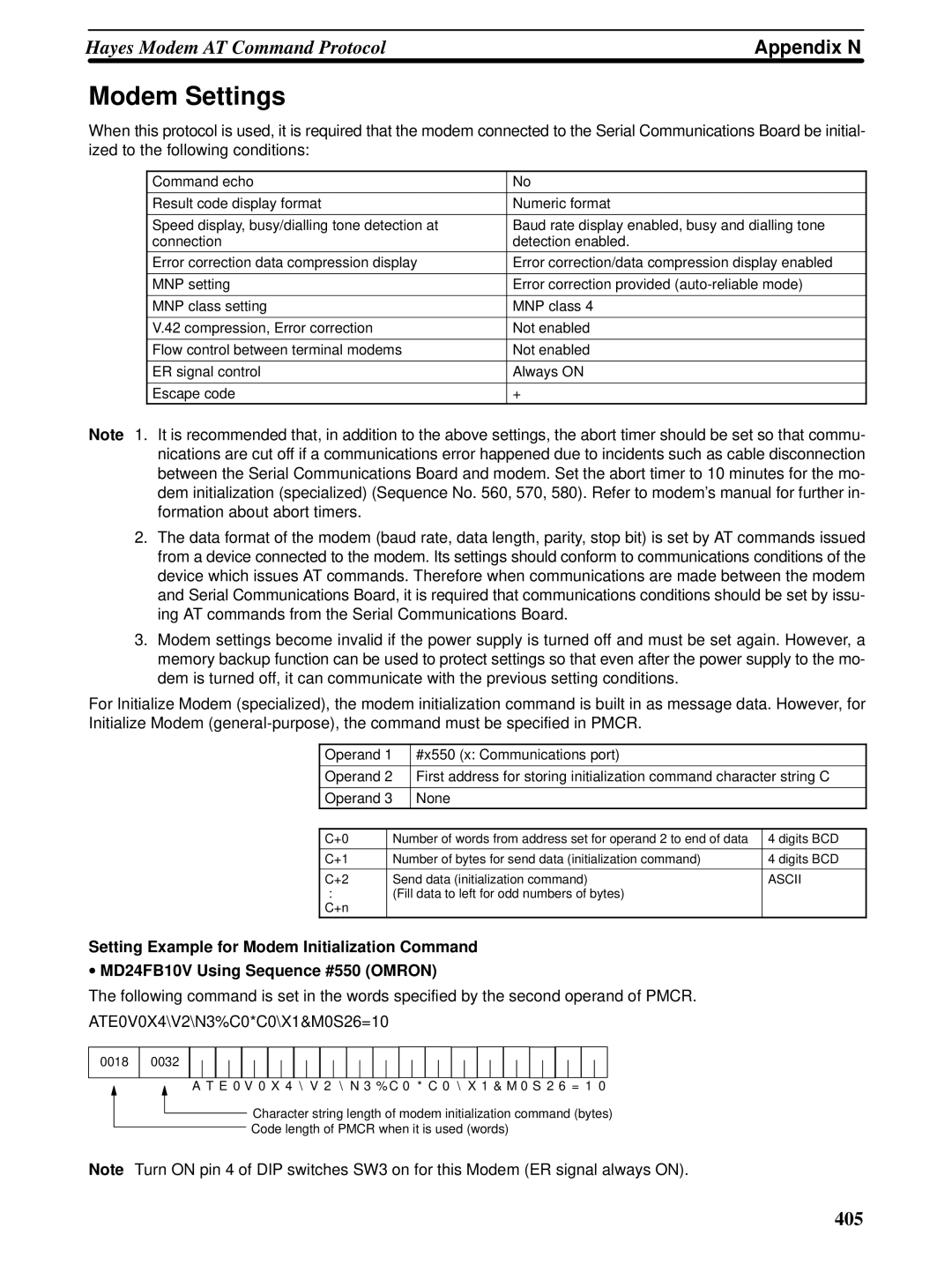 Omron CQM1H-SCB41 operation manual Modem Settings 