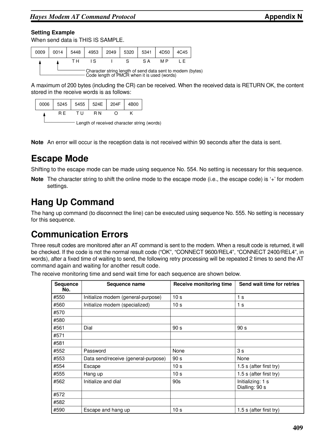 Omron CQM1H-SCB41 operation manual Escape Mode, Hang Up Command, Communication Errors 