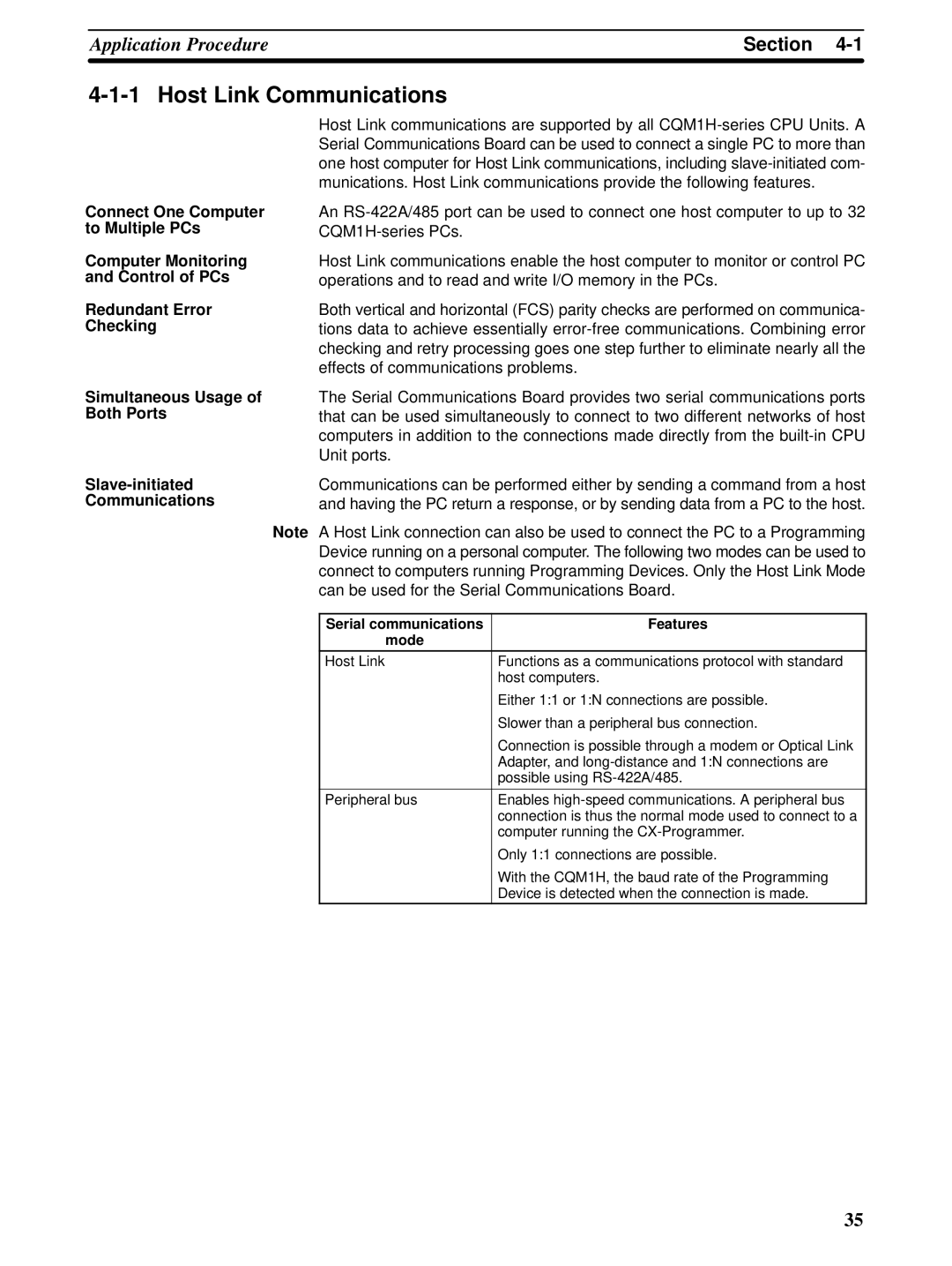 Omron CQM1H-SCB41 Host Link Communications, Simultaneous Usage of Both Ports, Serial communications Features Mode 
