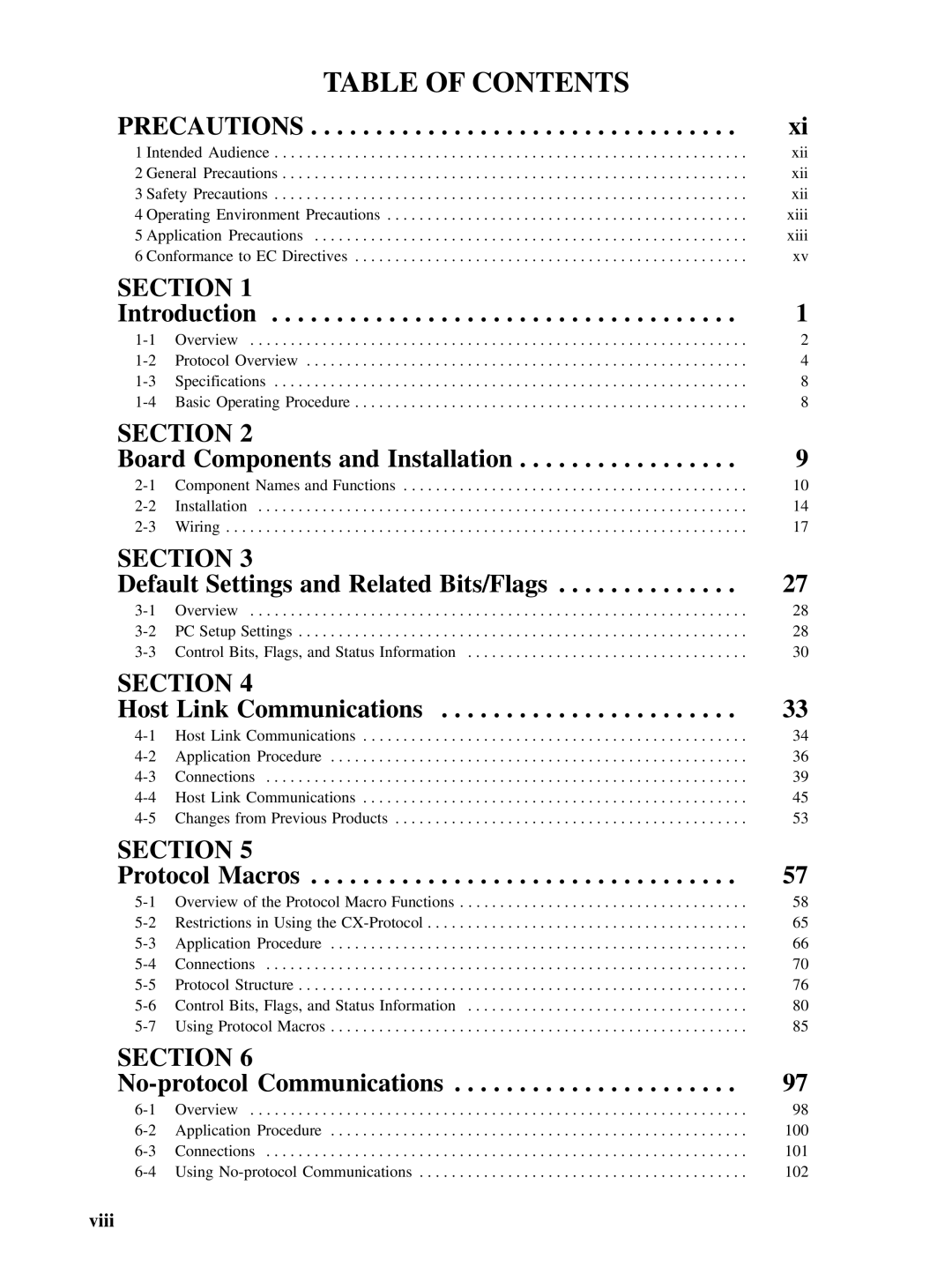 Omron CQM1H-SCB41 operation manual Table of Contents 