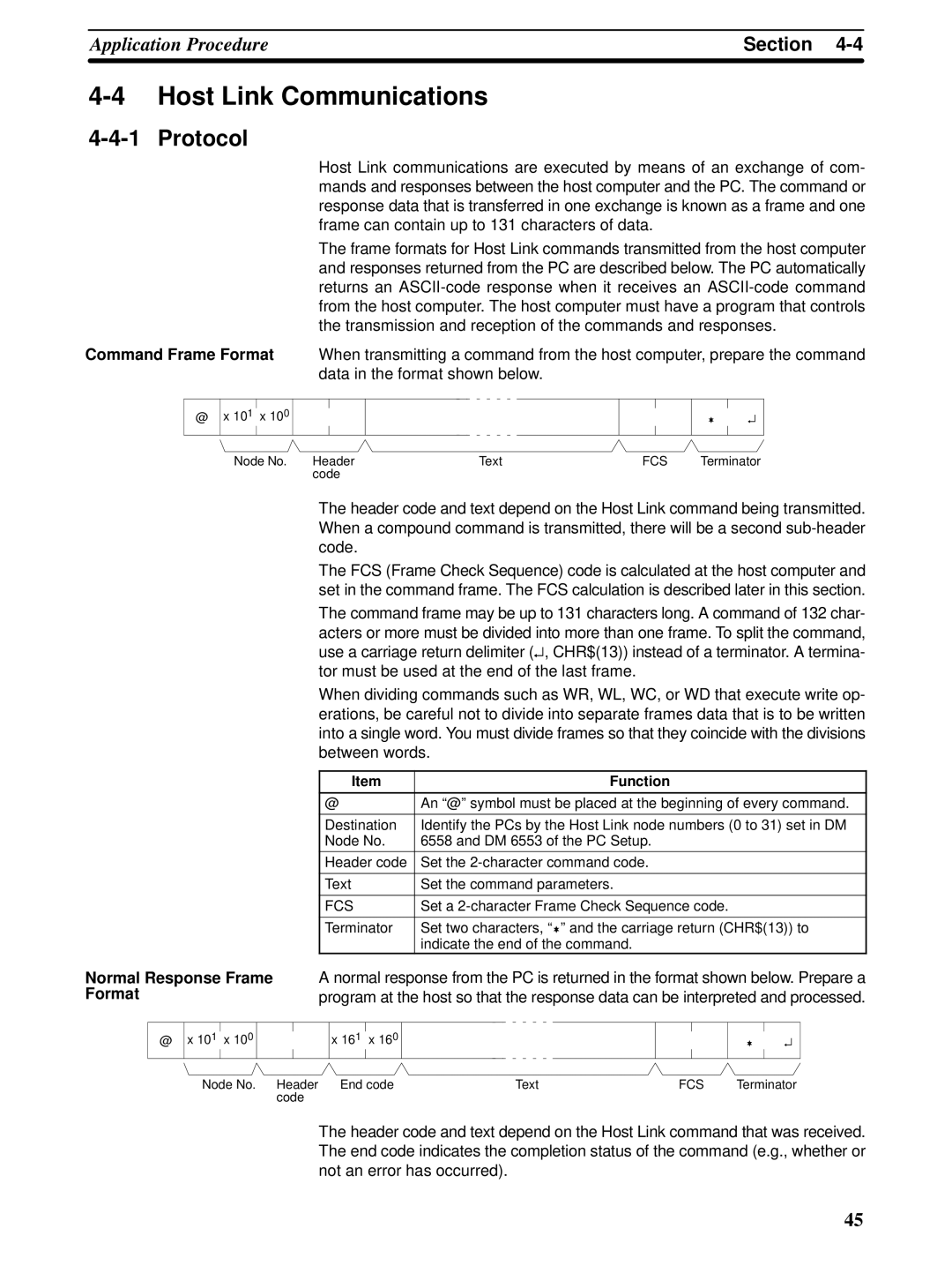 Omron CQM1H-SCB41 operation manual Protocol, Normal Response Frame, Format 