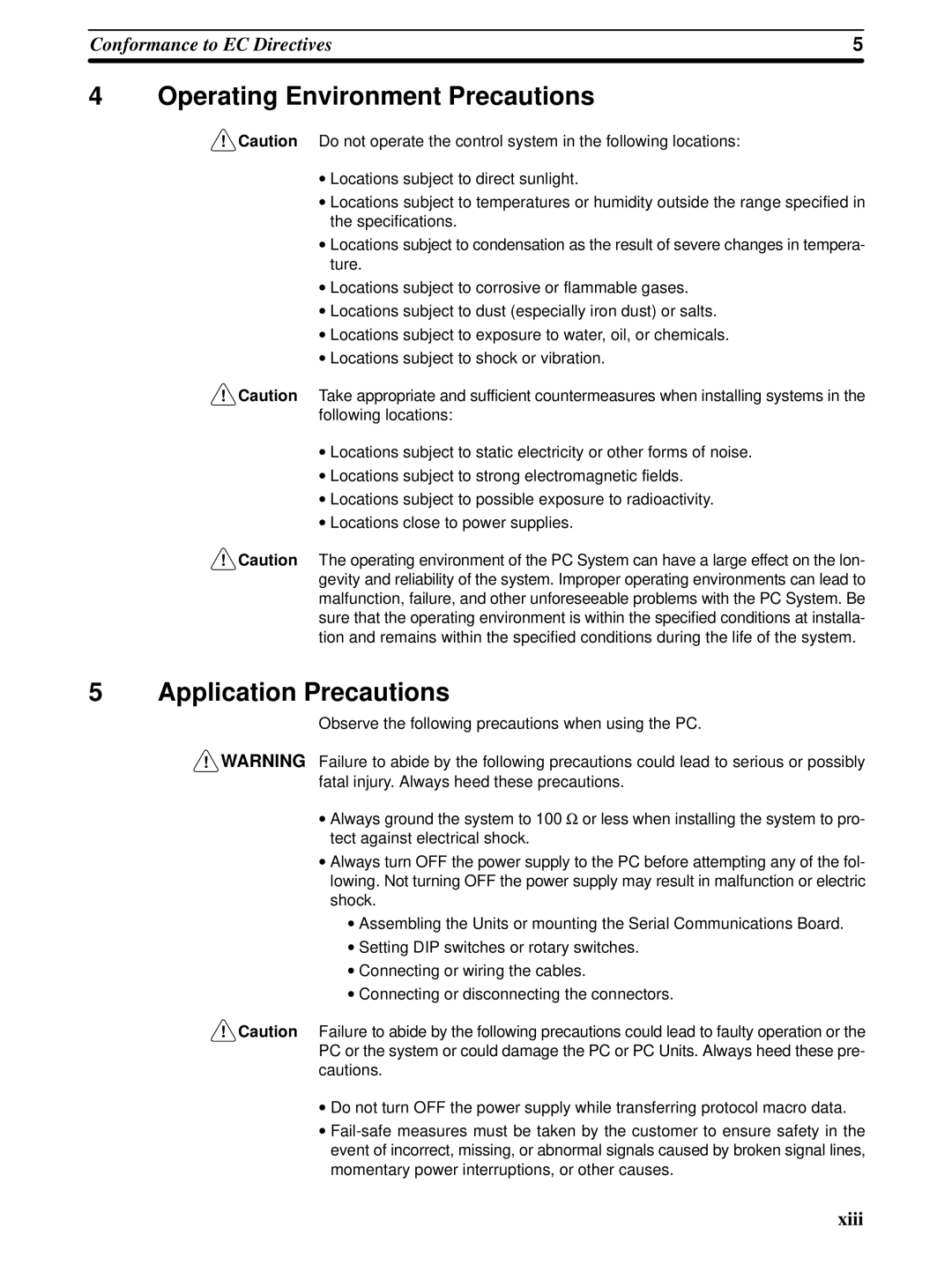 Omron CQM1H-SCB41 operation manual Operating Environment Precautions, Application Precautions 