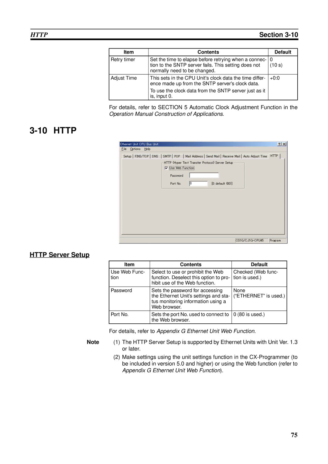 Omron CS1W-ETN21 operation manual Http Server Setup, For details, refer to Automatic Clock Adjustment Function 